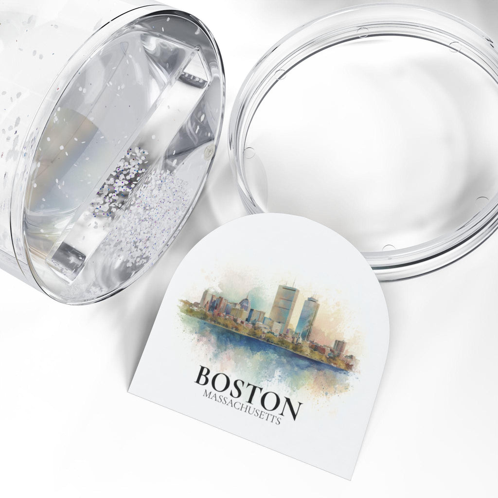 Boston Massachusetts Snow Globe, Personalized Watercolor, Custom Travel Souvenir Keepsake City Dome