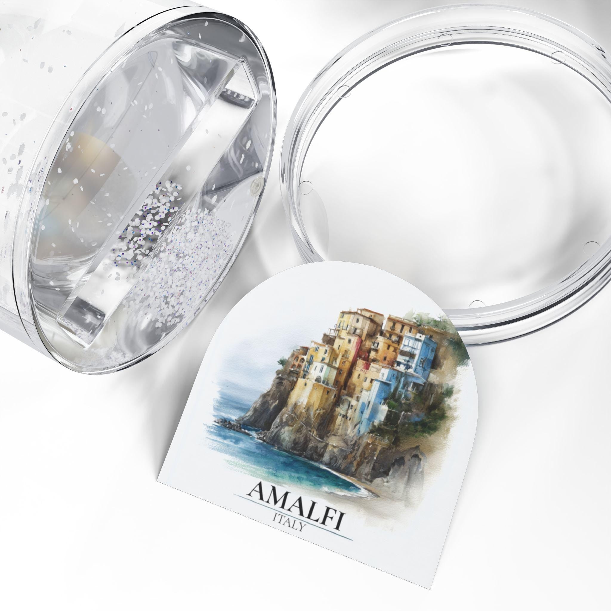 Amalfi Coast Snow Globe, Italy Personalized Watercolor, Custom Travel Souvenir Keepsake City Dome