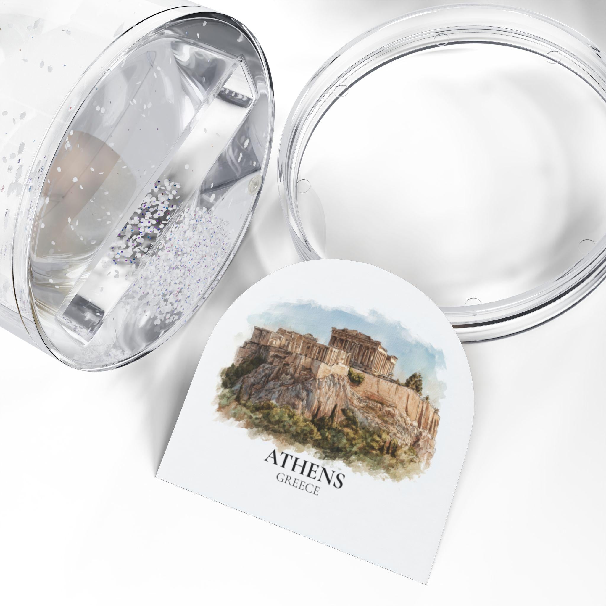 Athens Snow Globe Greece, Personalized Watercolor, Custom Travel Souvenir Keepsake City Dome