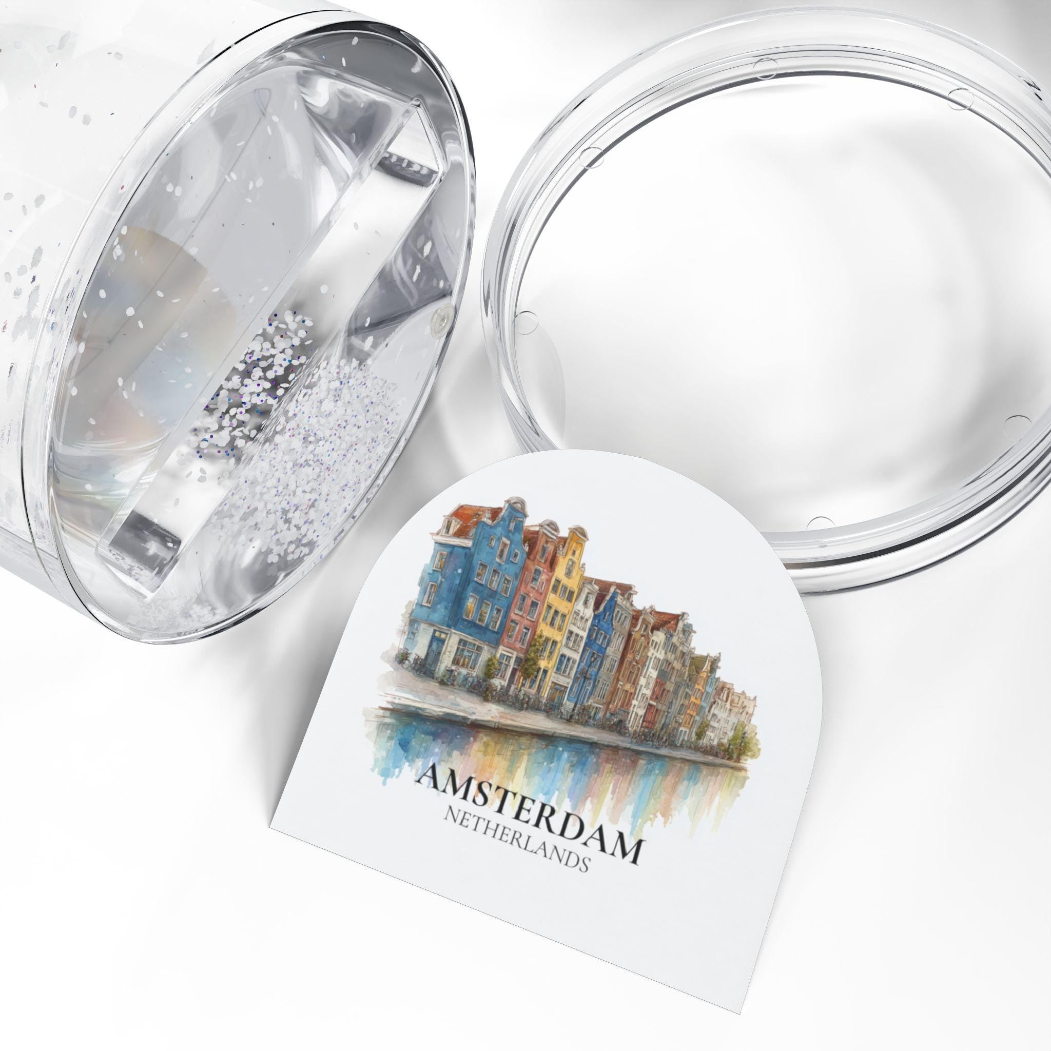 Amsterdam Snow Globe Netherlands, Personalized Watercolor, Custom Travel Souvenir Keepsake City Dome