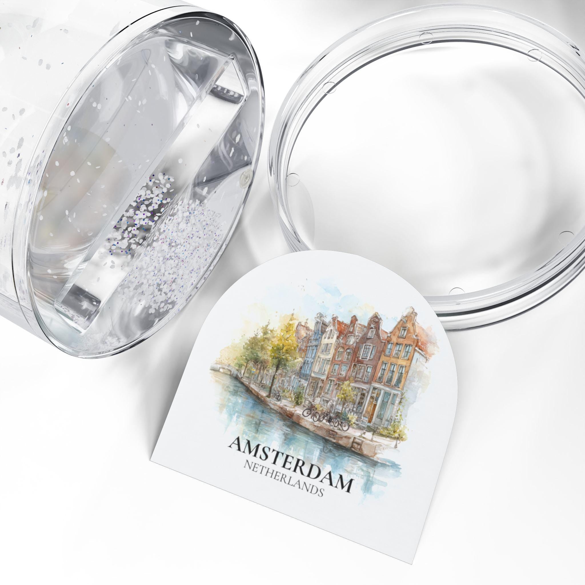 Amsterdam Netherlands Snow Globe, Personalized Watercolor, Custom Travel Souvenir Keepsake City Dome