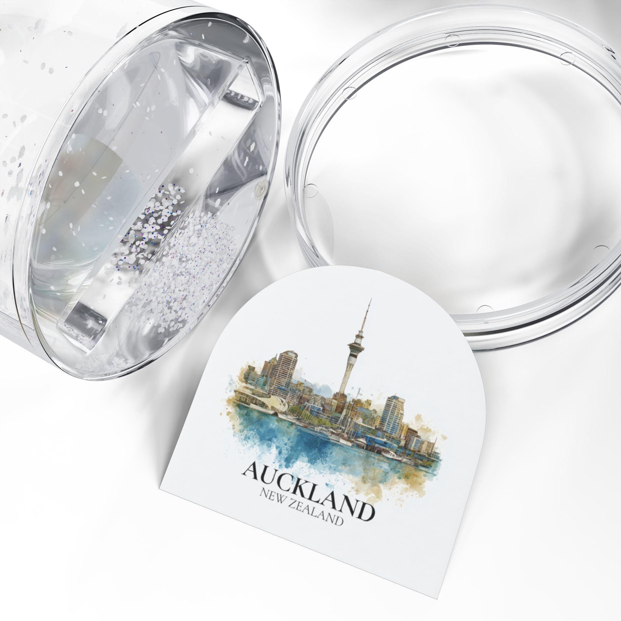 Auckland New Zealand Snow Globe, Personalized Watercolor, Custom Travel Souvenir Keepsake City Dome