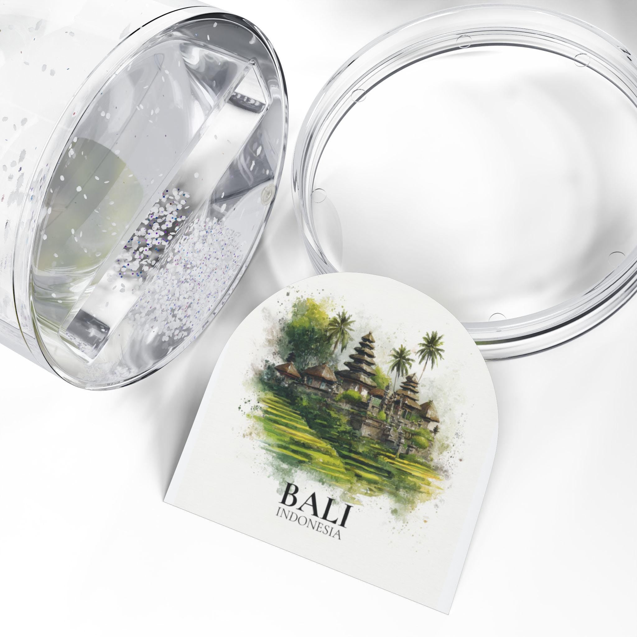 Bali Indonesia Snow Globe, Personalized Watercolor, Custom Travel Souvenir Keepsake City Dome