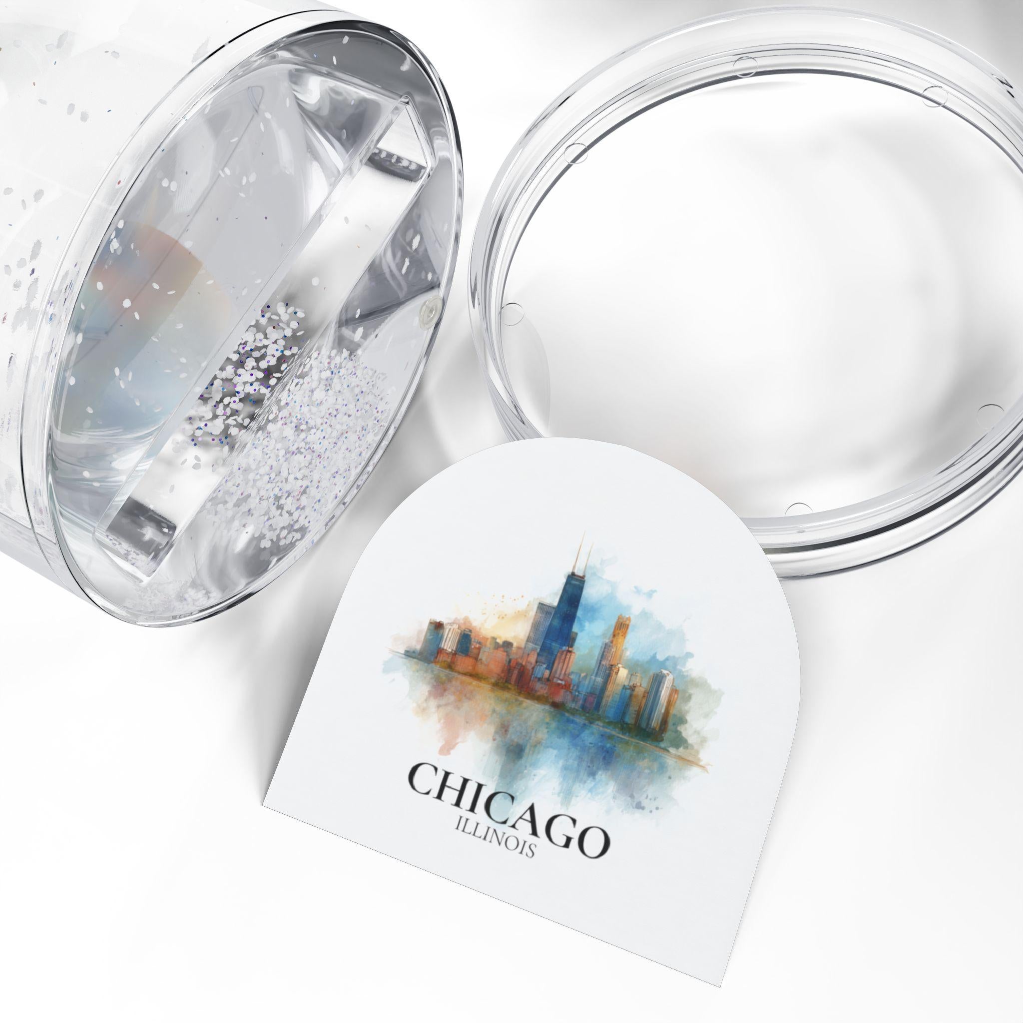 Chicago Illinois Snow Globe, Personalized Watercolor, Custom Travel Souvenir Keepsake City Dome