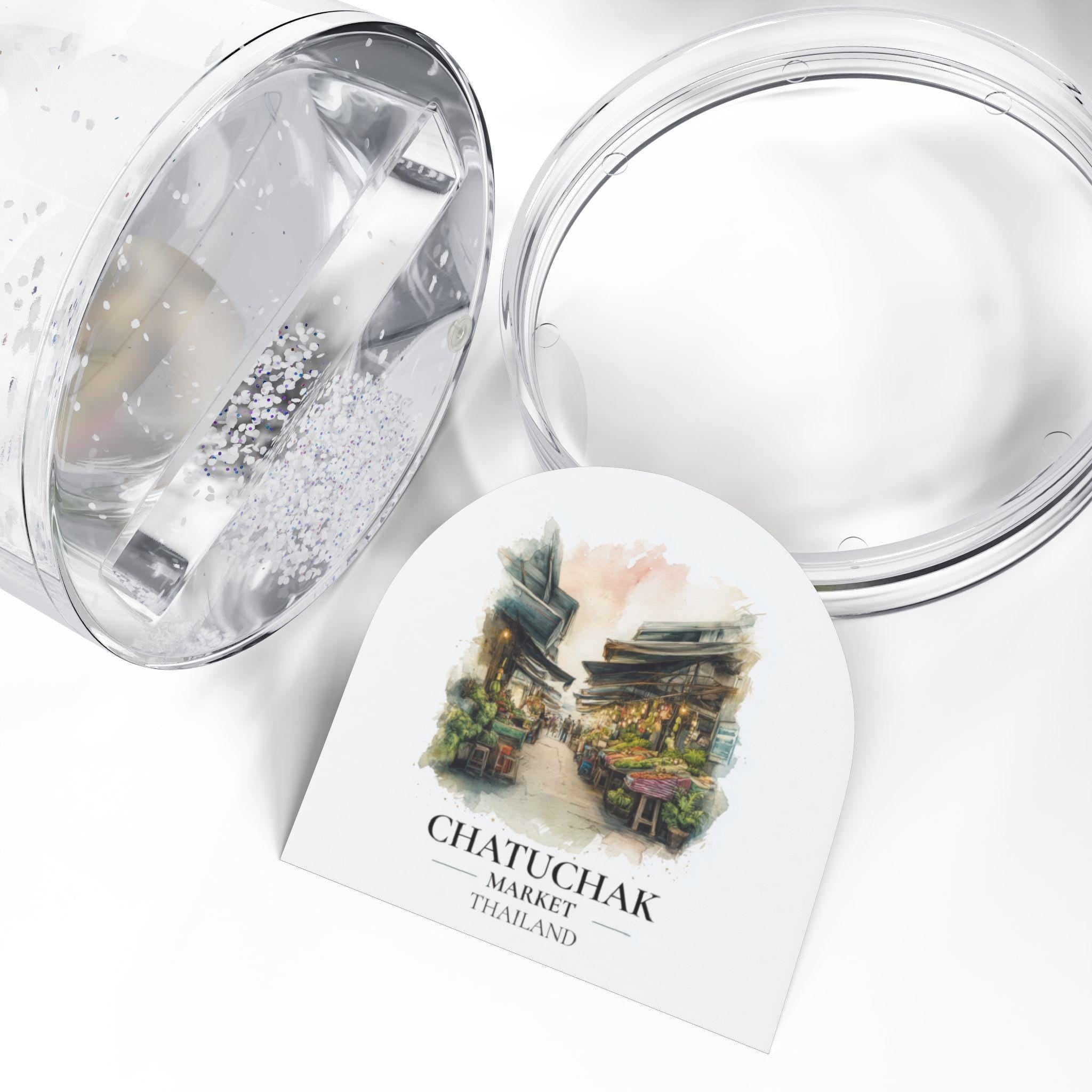 Chatuchak Market Thailand Snow Globe, Personalized Watercolor, Custom Travel Souvenir Keepsake City Dome