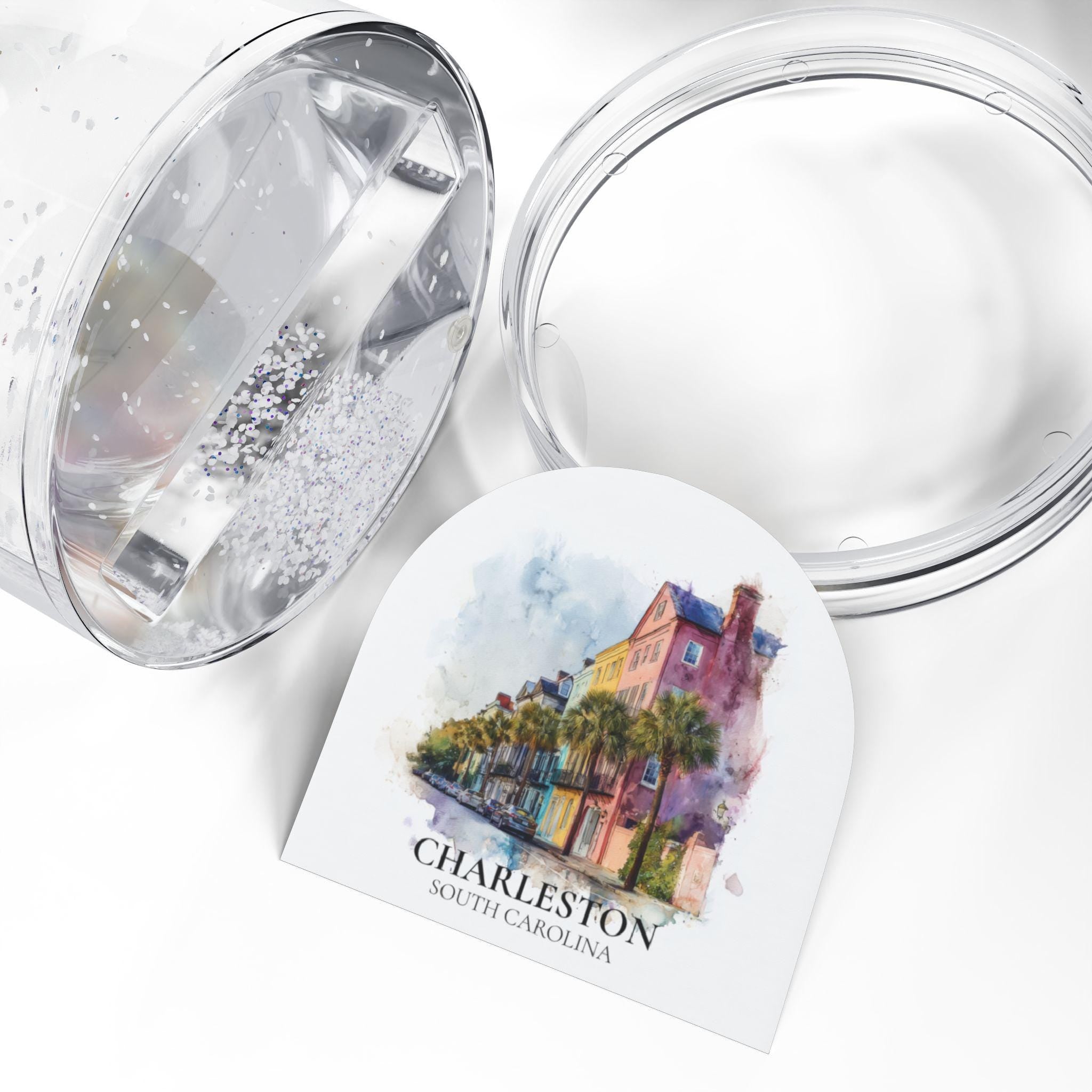 Charleston South Carolina Snow Globe, Personalized Watercolor, Custom Travel Souvenir Keepsake City Dome
