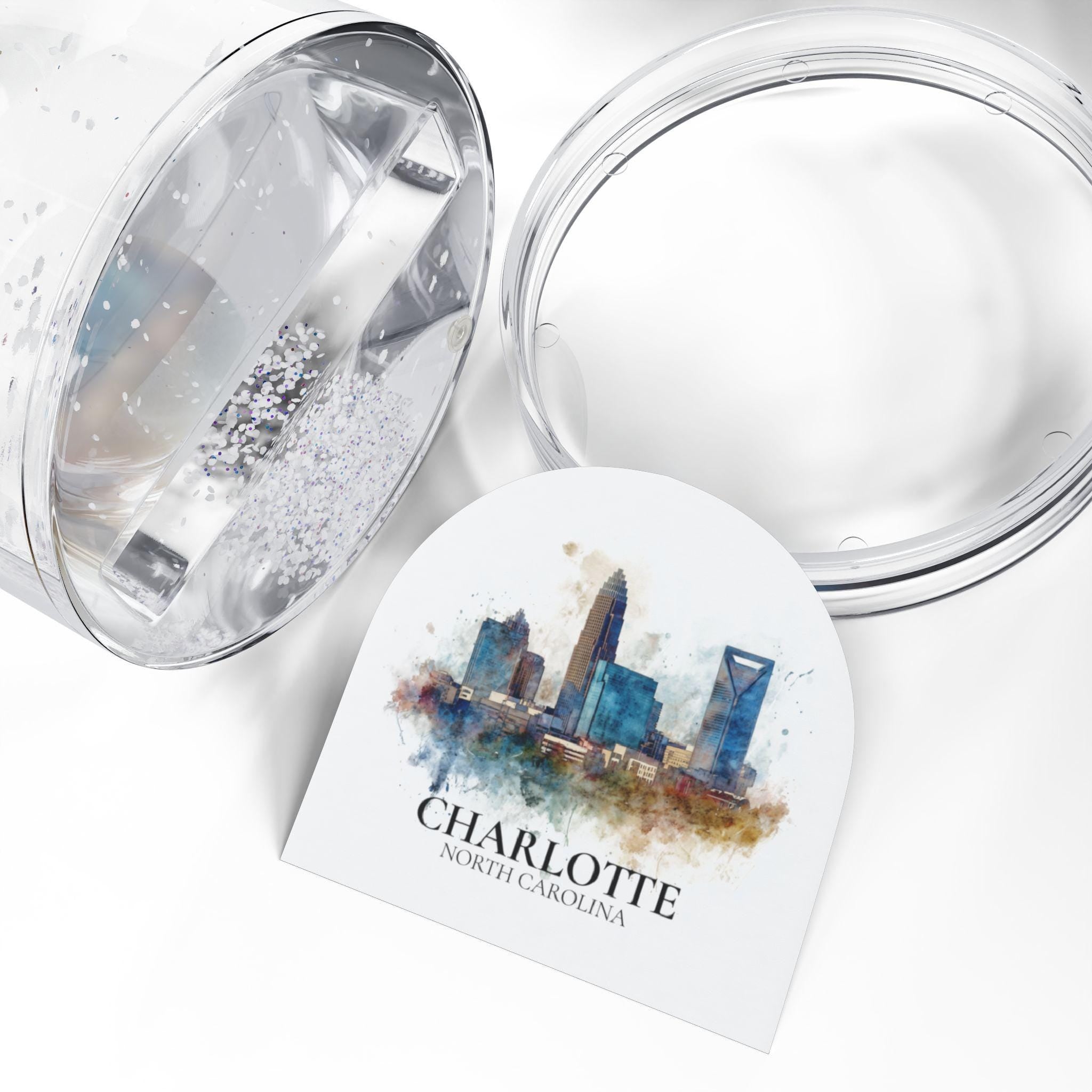 Charlotte North Carolina Snow Globe, Personalized Watercolor, Custom Travel Souvenir Keepsake City Dome