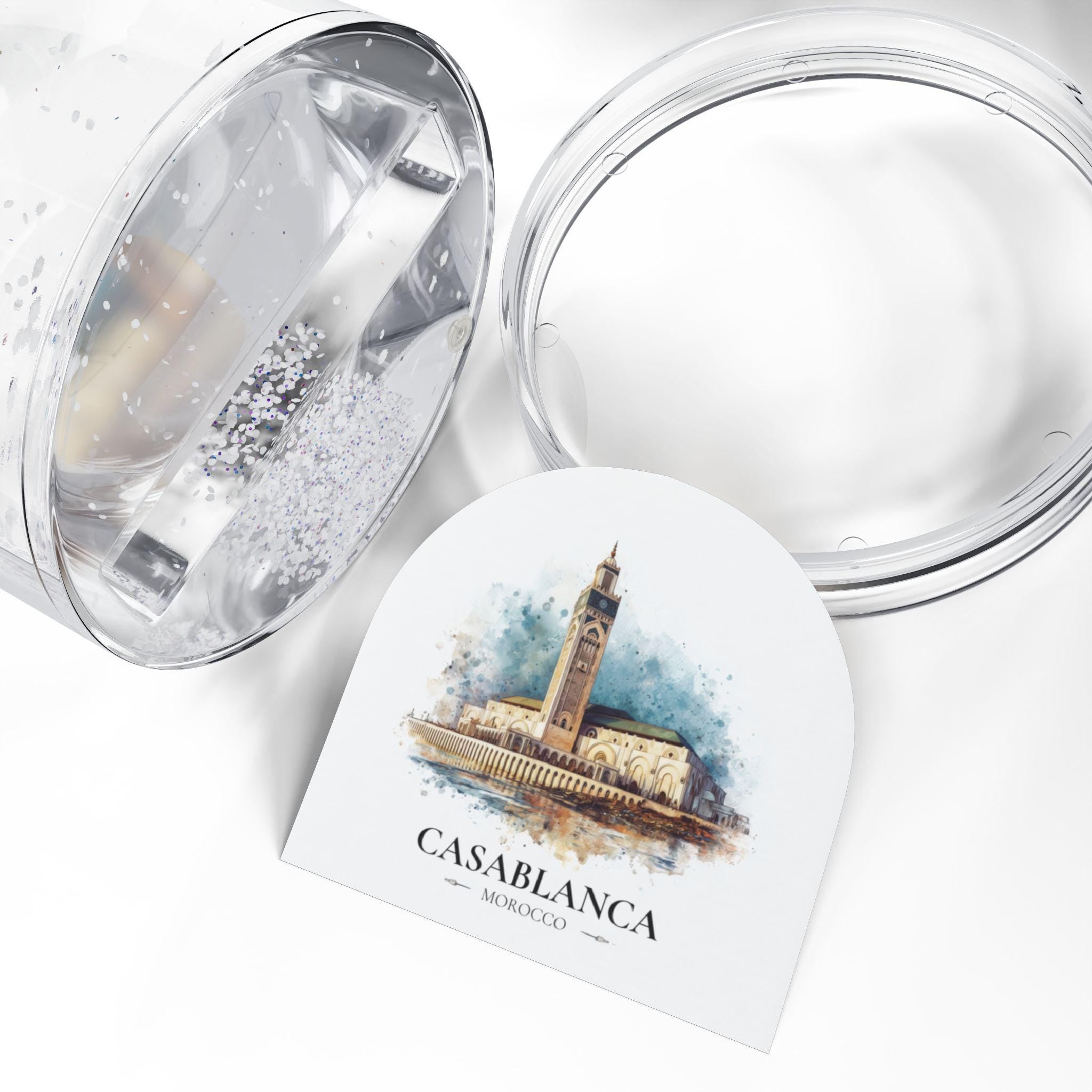 Casablanca Morocco Snow Globe, Personalized Watercolor, Custom Travel Souvenir Keepsake City Dome