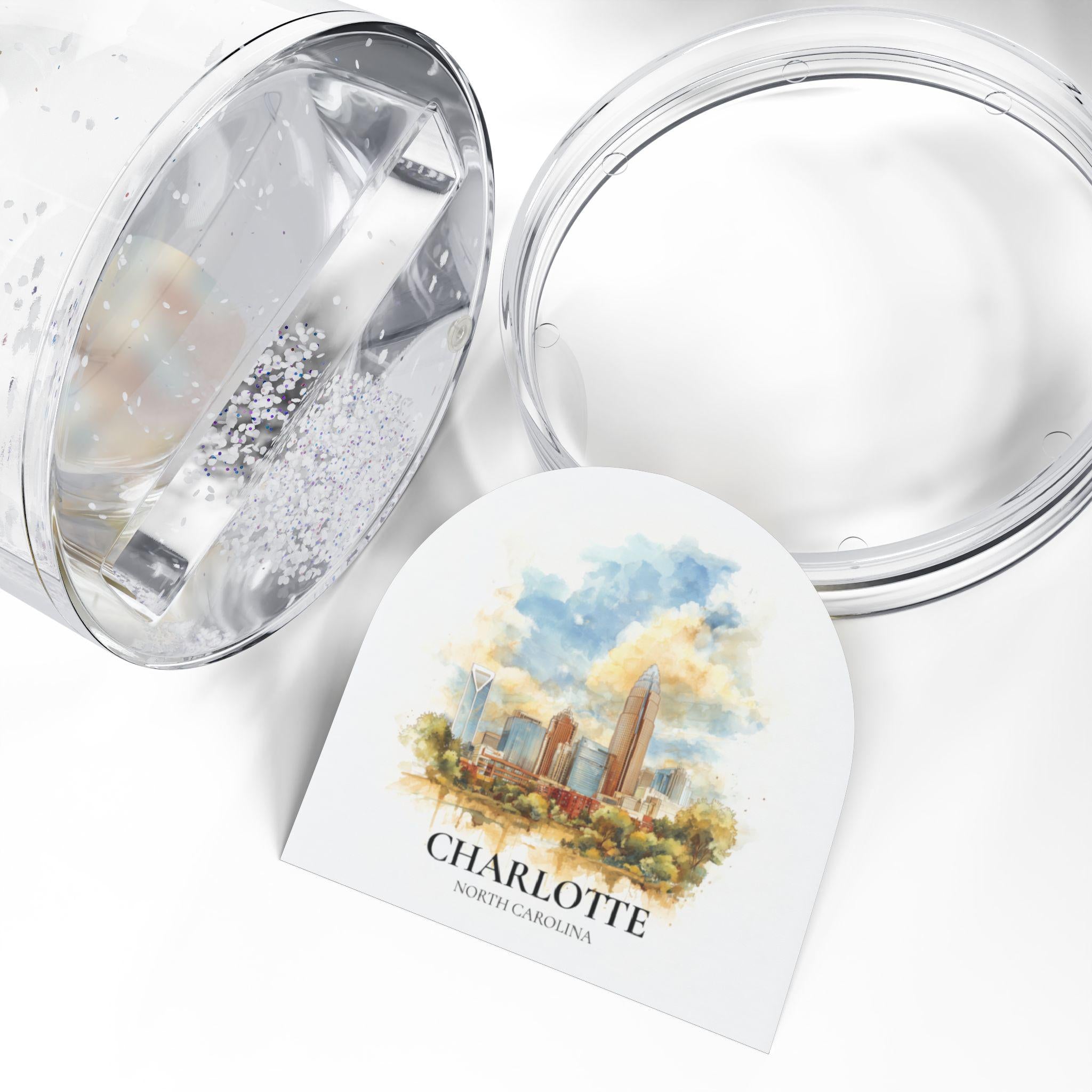 Charlotte Snow Globe North Carolina, Personalized Watercolor, Custom Travel Souvenir Keepsake City Dome
