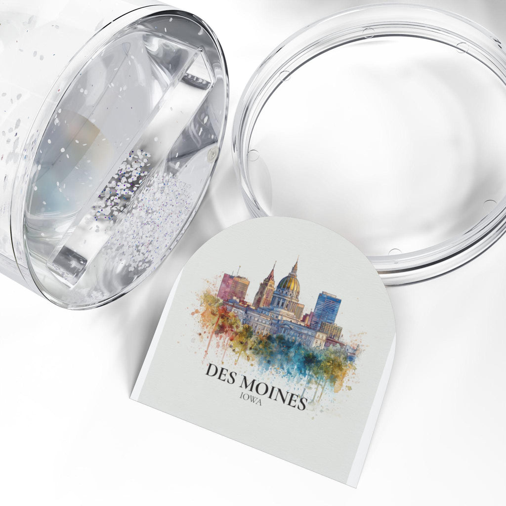 Des Moines Iowa Snow Globe, Personalized Watercolor, Custom Travel Souvenir Keepsake City Dome