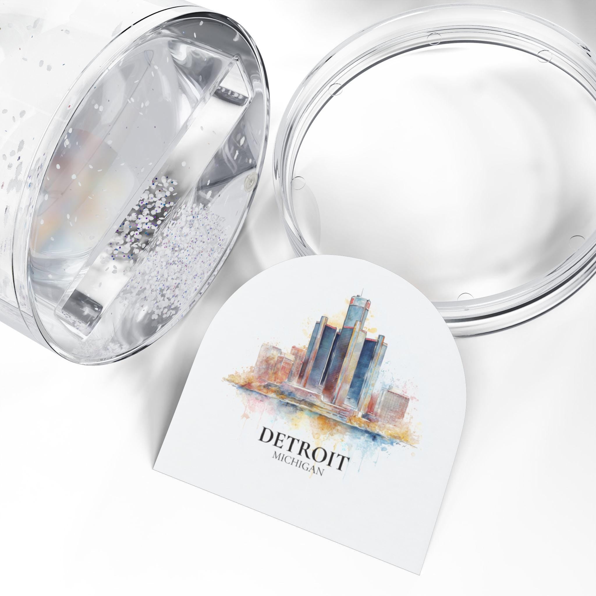 Detroit Michigan Snow Globe, Personalized Watercolor, Custom Travel Souvenir Keepsake City Dome