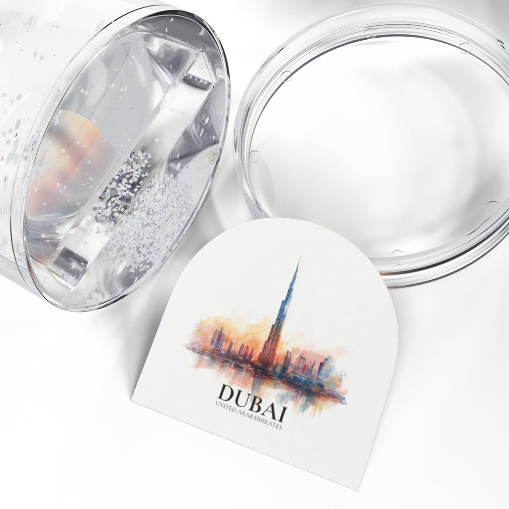 Dubai UAE Snow Globe, Personalized Watercolor, Custom Travel Souvenir Keepsake City Dome
