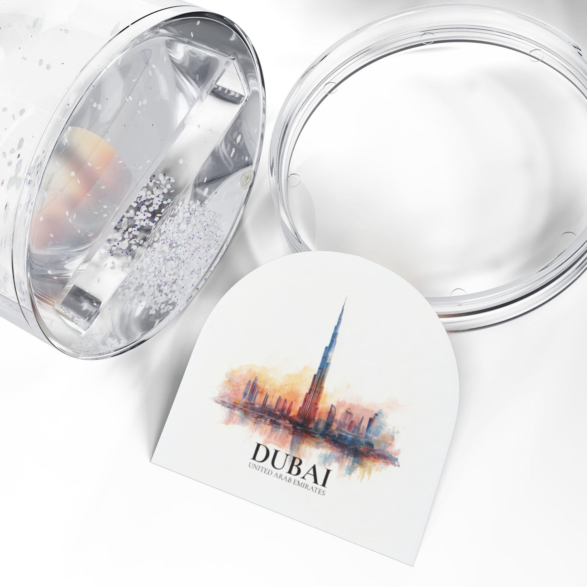 Dubai UAE Snow Globe, Personalized Watercolor, Custom Travel Souvenir Keepsake City Dome
