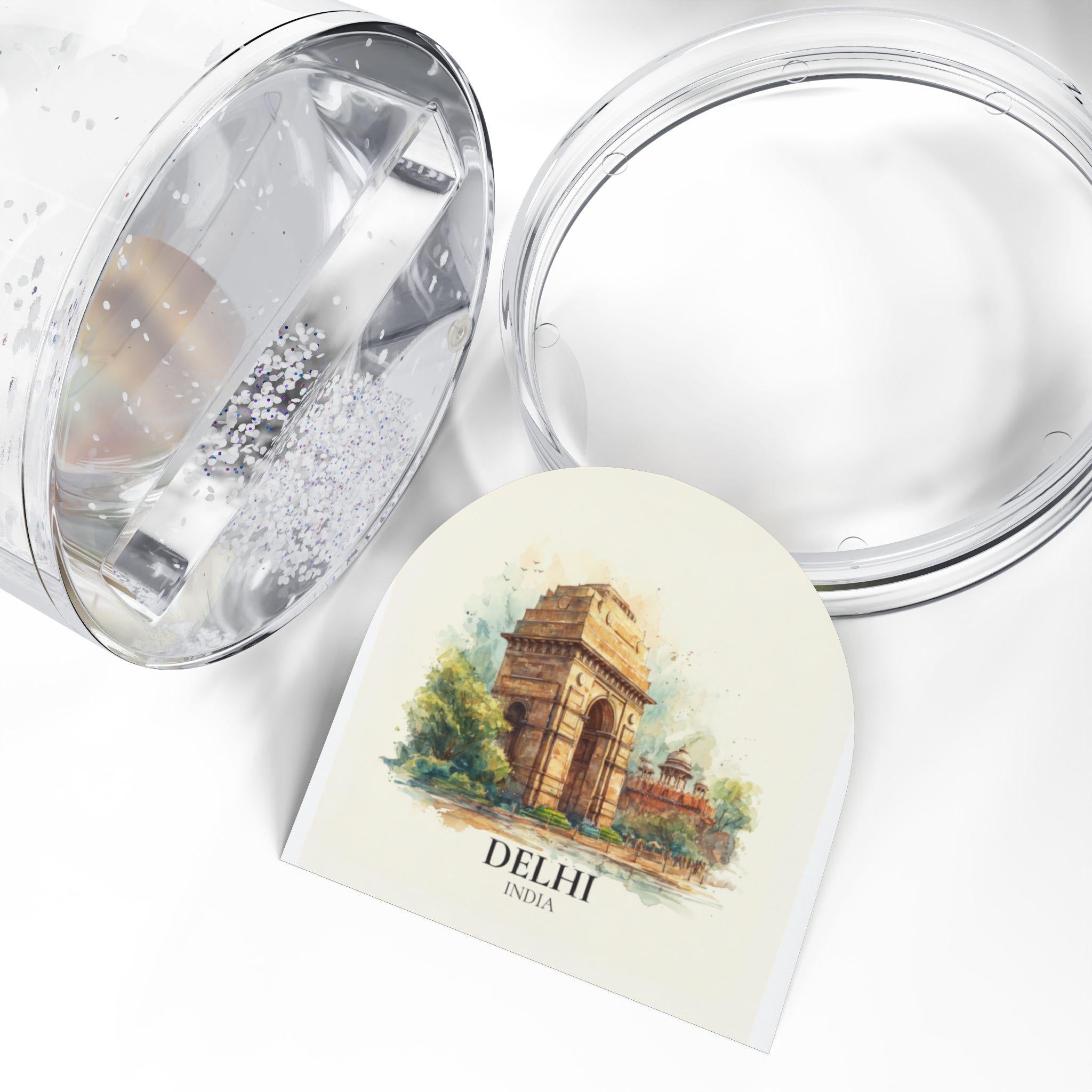 Delhi India Snow Globe, Personalized Watercolor, Custom Travel Souvenir Keepsake City Dome