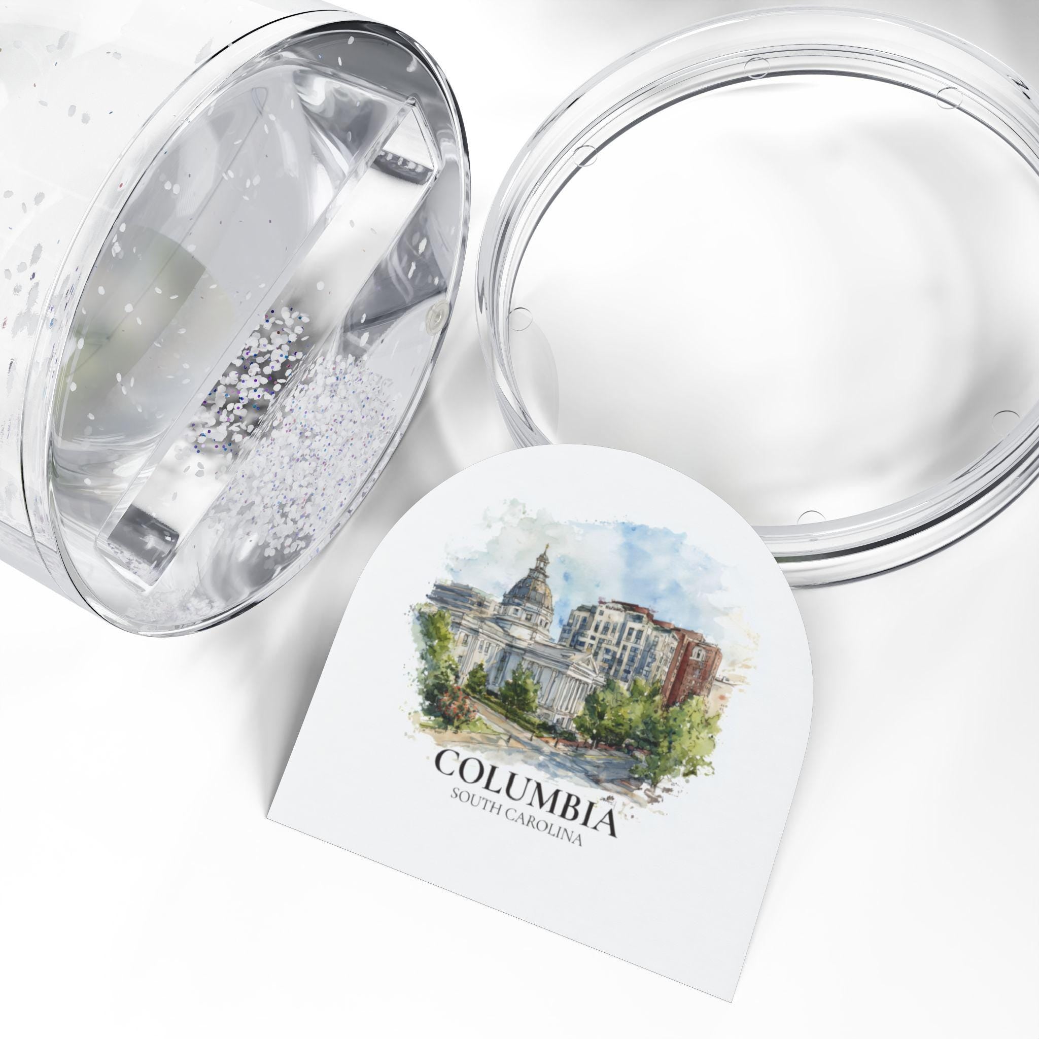 Columbia South Carolina Snow Globe, Personalized Watercolor, Custom Travel Souvenir Keepsake City Dome