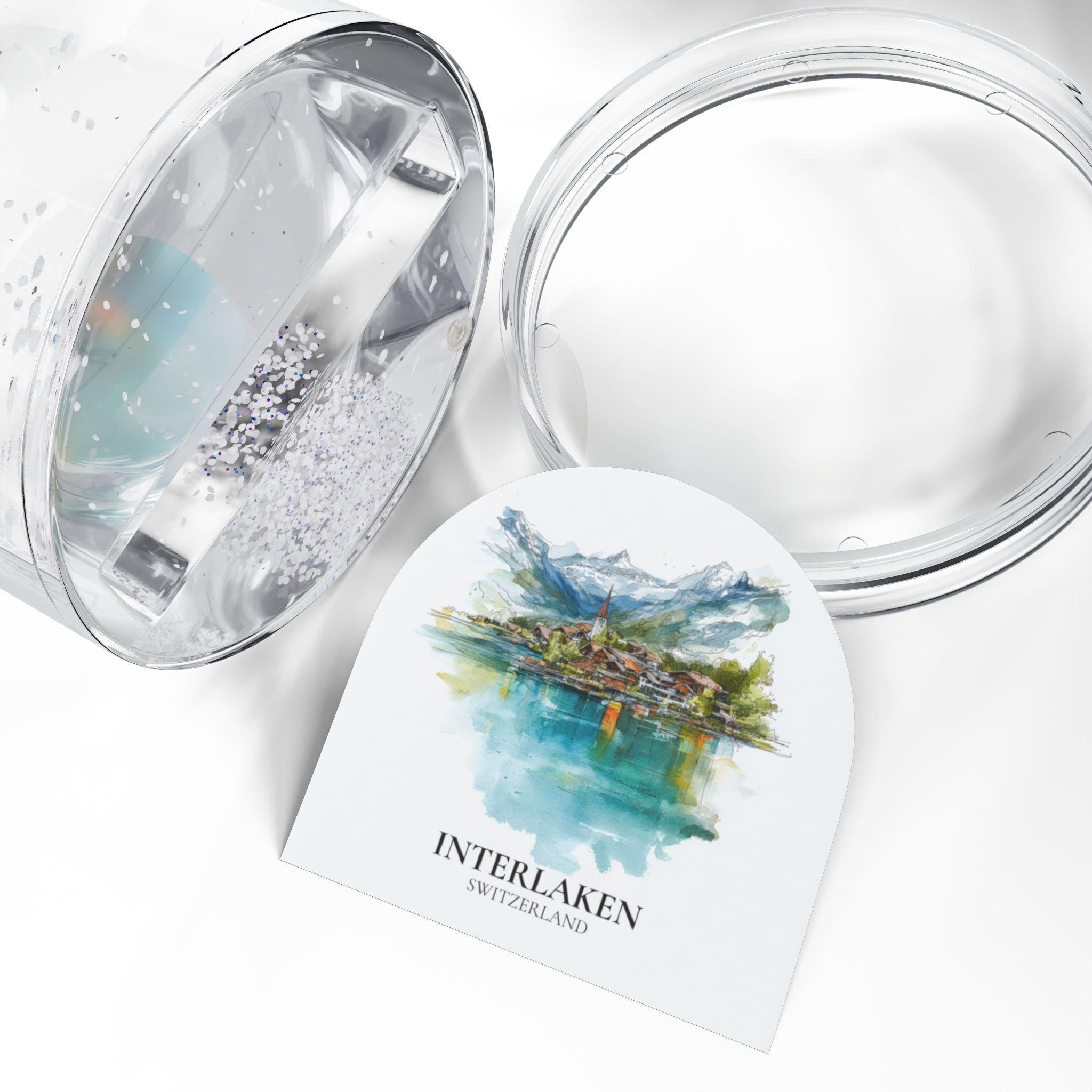 Interlaken Switzerland Snow Globe, Personalized Watercolor, Custom Travel Souvenir Keepsake City Dome