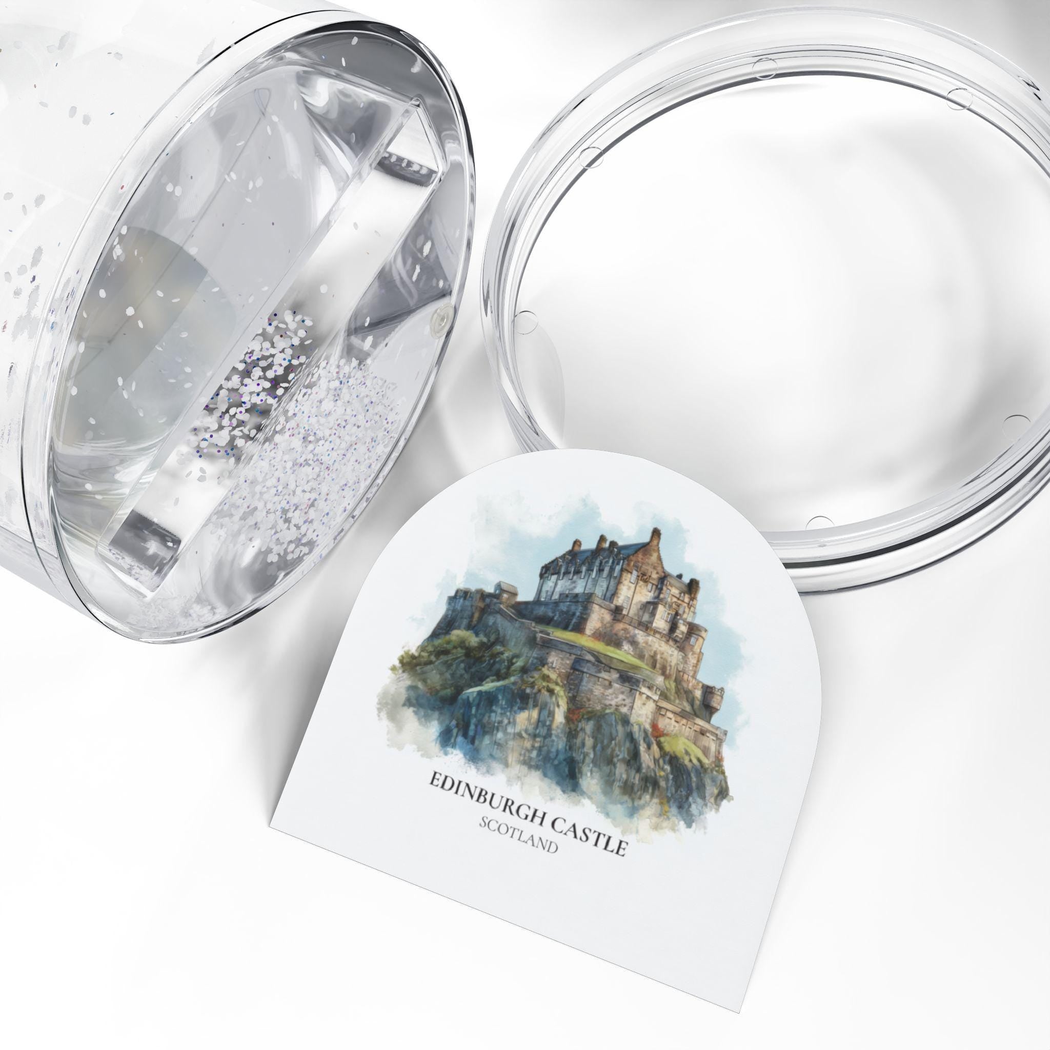 Edinburgh Castle Scotland Snow Globe, Personalized Watercolor, Custom Travel Souvenir Keepsake City Dome