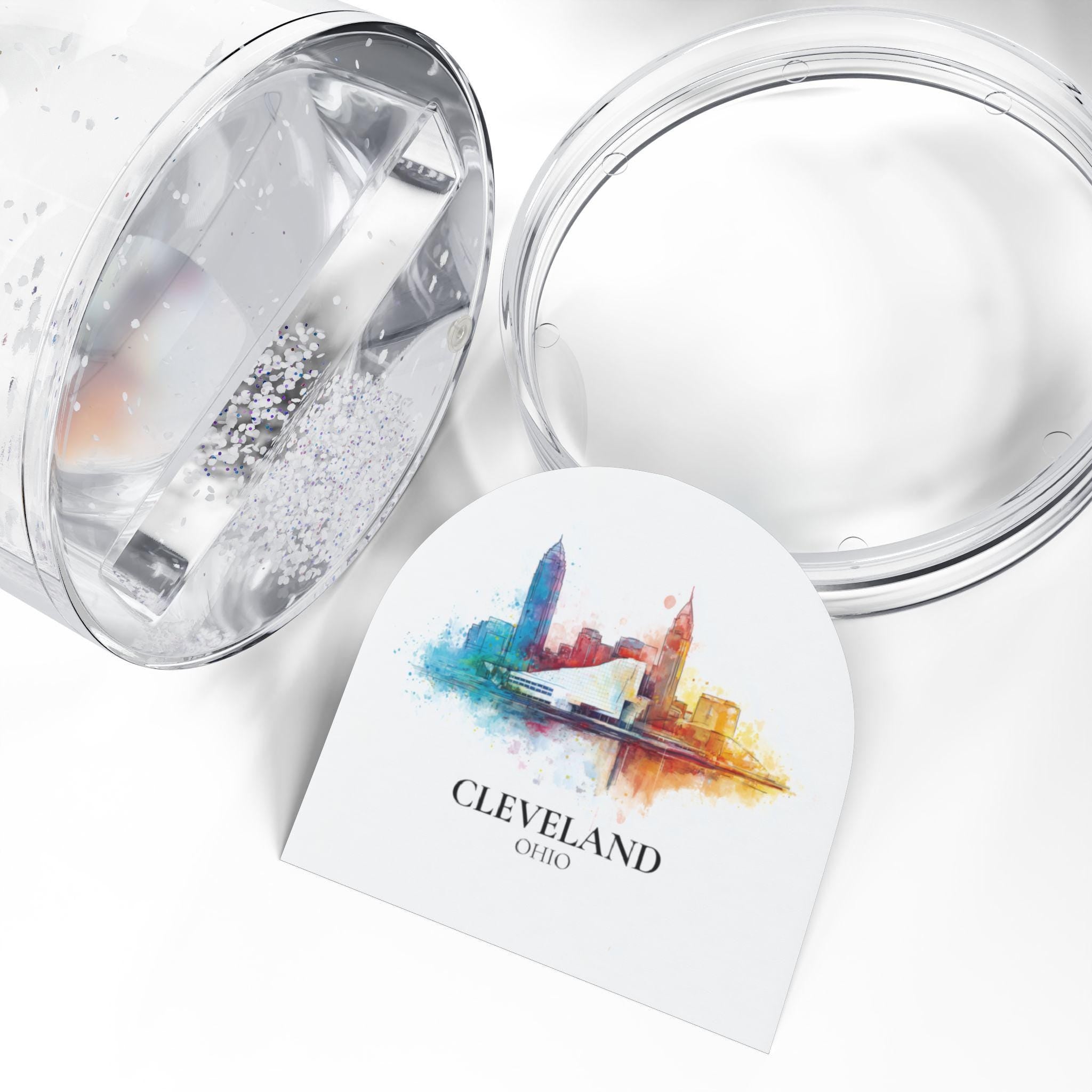 Cleveland Ohio Snow Globe, Personalized Watercolor, Custom Travel Souvenir Keepsake City Dome