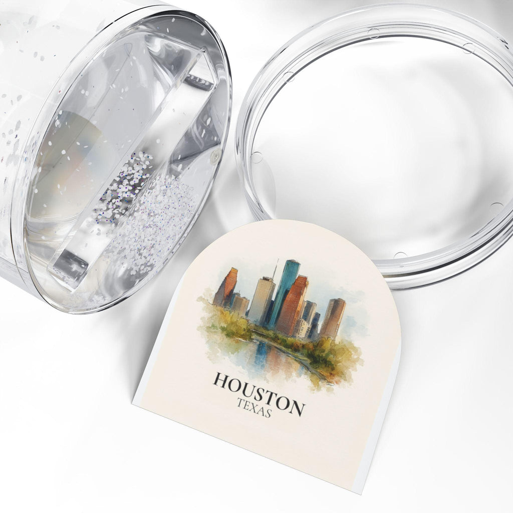 Houston Texas Snow Globe, Personalized Watercolor, Custom Travel Souvenir Keepsake City Dome
