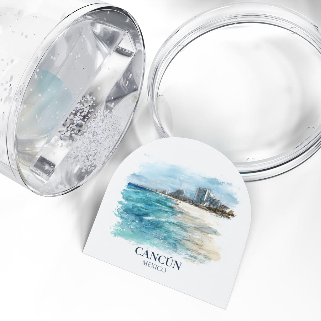 Cancun Mexico Snow Globe, Personalized Watercolor, Custom Travel Souvenir Keepsake City Dome