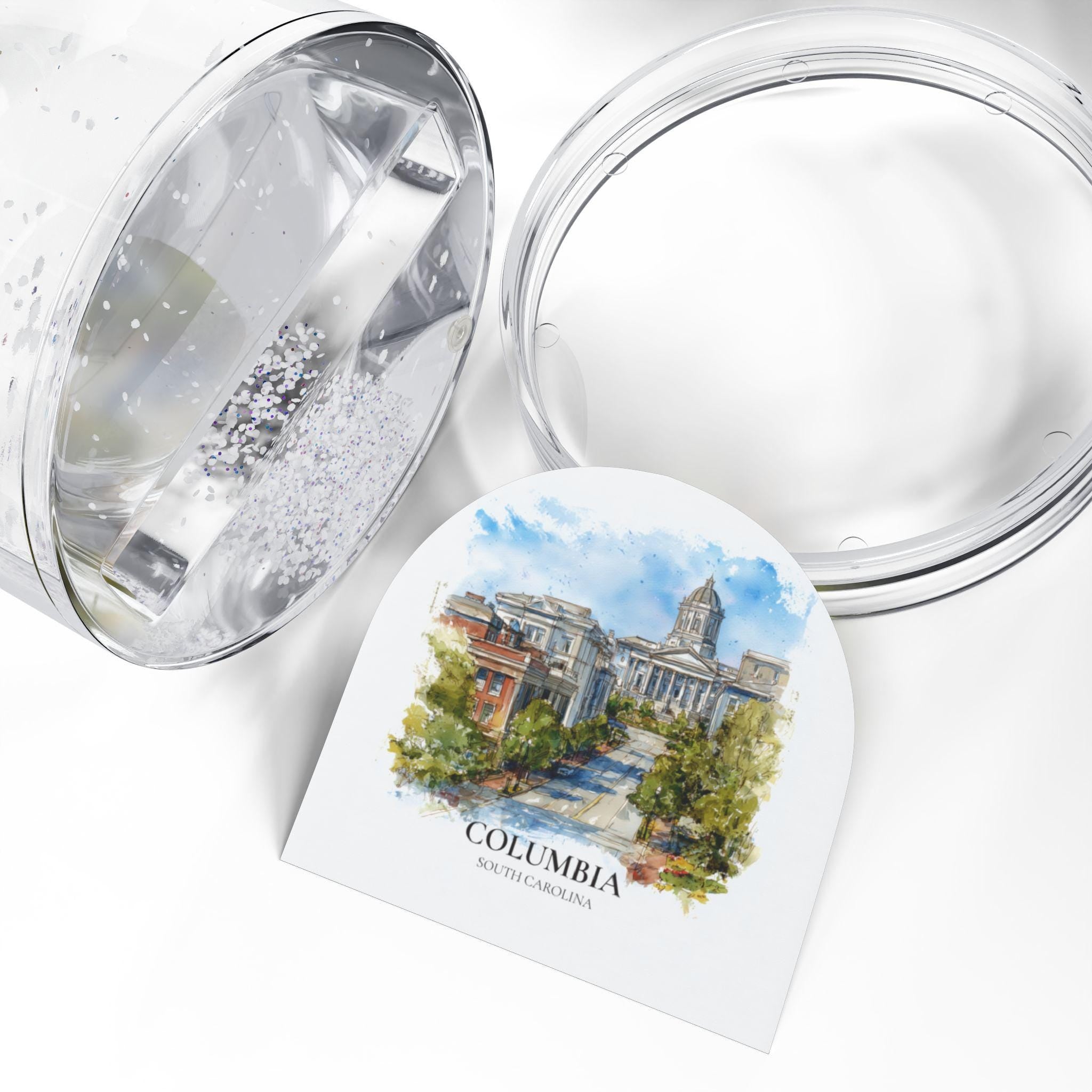 Columbia Snow Globe South Carolina, Personalized Watercolor, Custom Travel Souvenir Keepsake City Dome