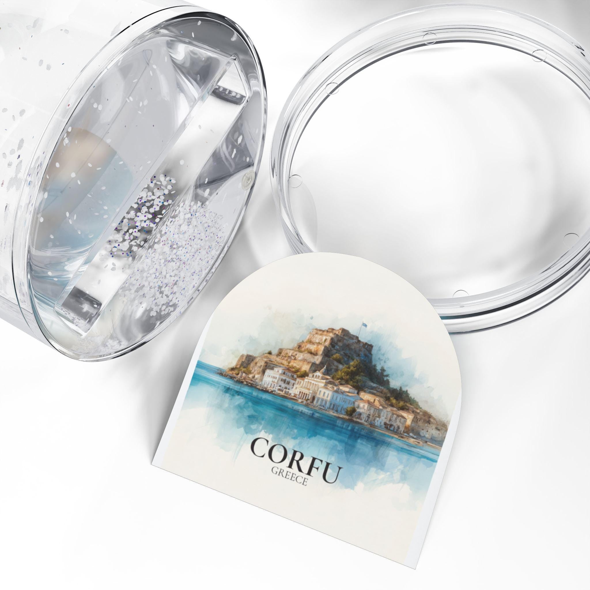 Corfu Greece Snow Globe, Personalized Watercolor, Custom Travel Souvenir Keepsake City Dome