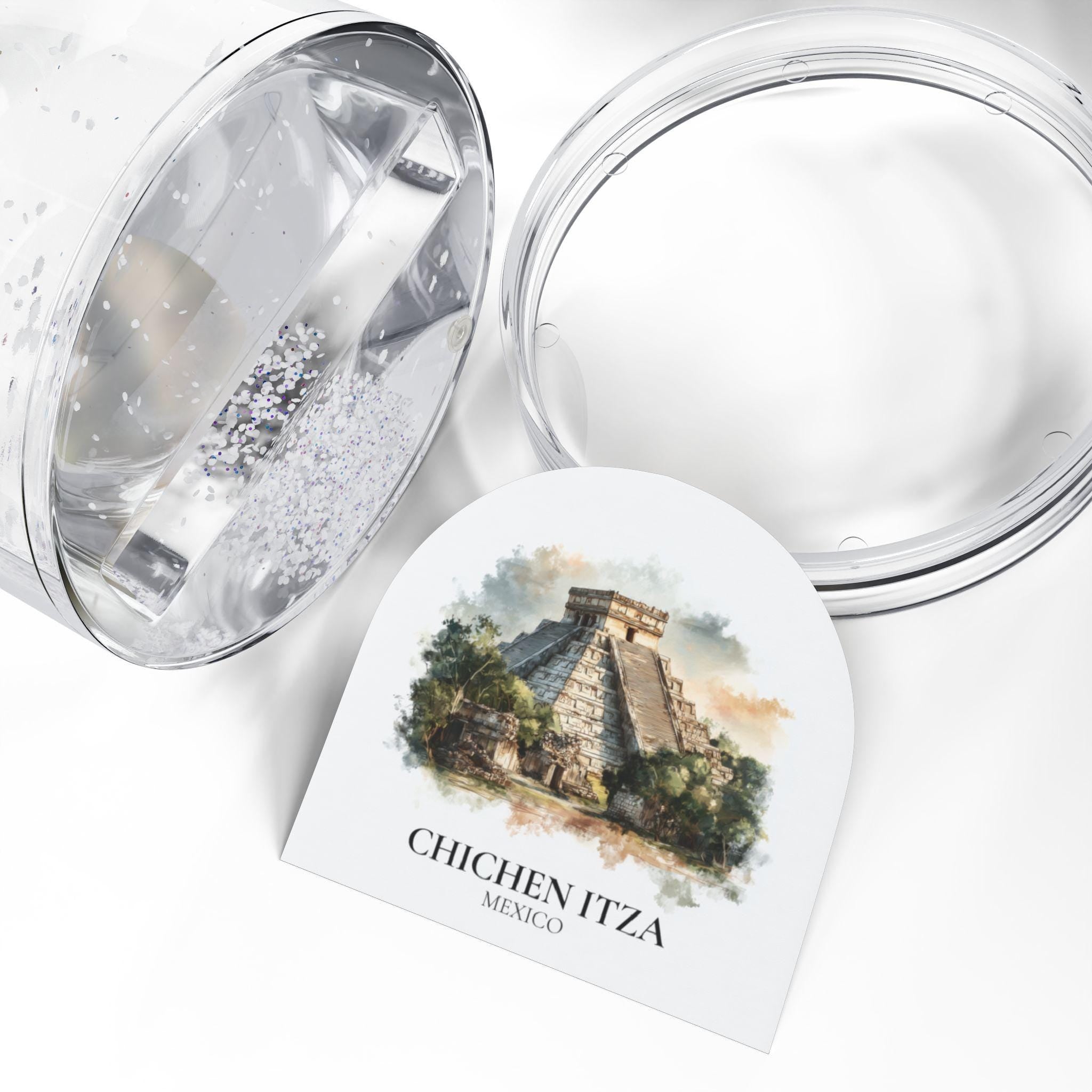 Chichen Itza Mexico Snow Globe, Personalized Watercolor, Custom Travel Souvenir Keepsake City Dome