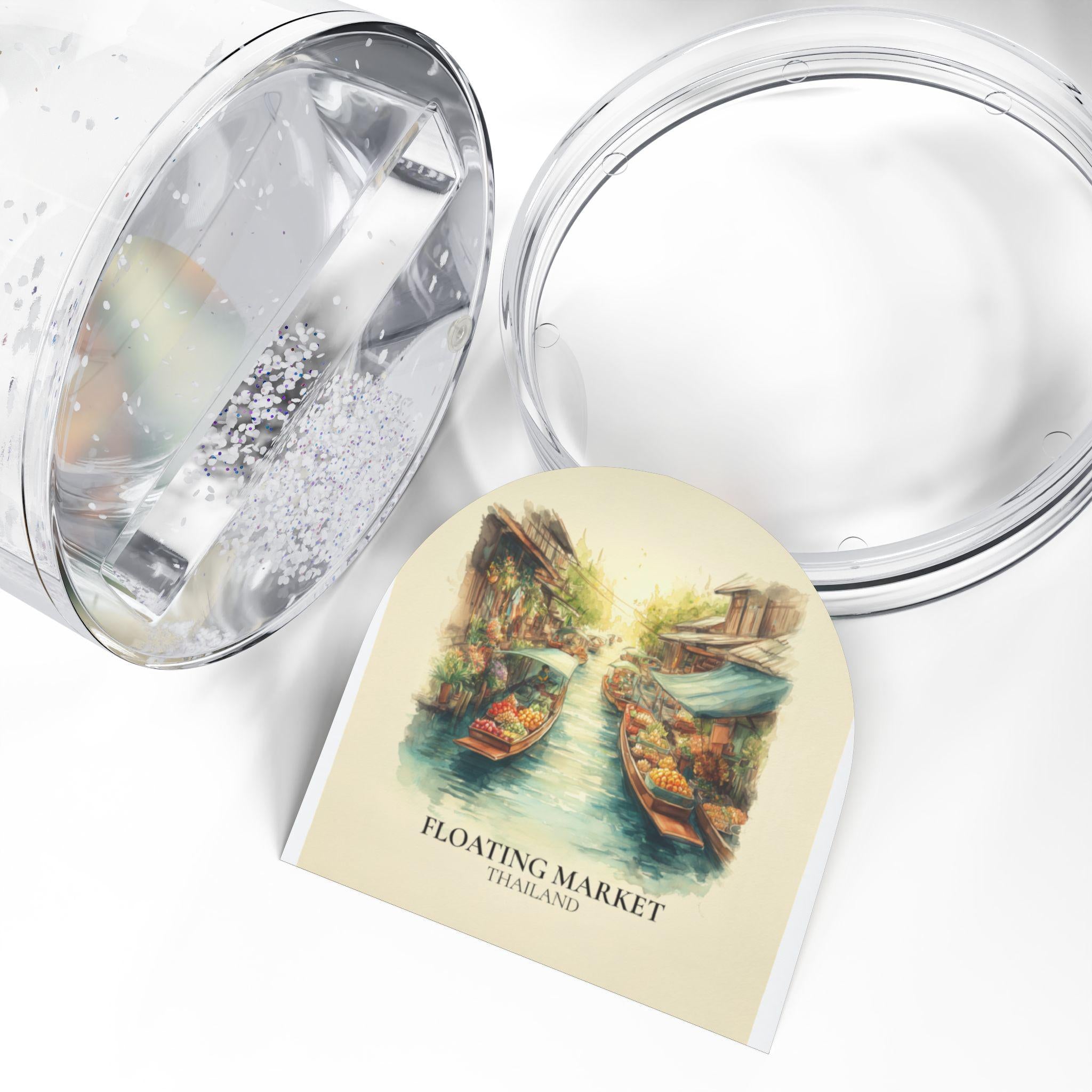 Floating Market Thailand Snow Globe, Personalized Watercolor, Custom Travel Souvenir Keepsake City Dome