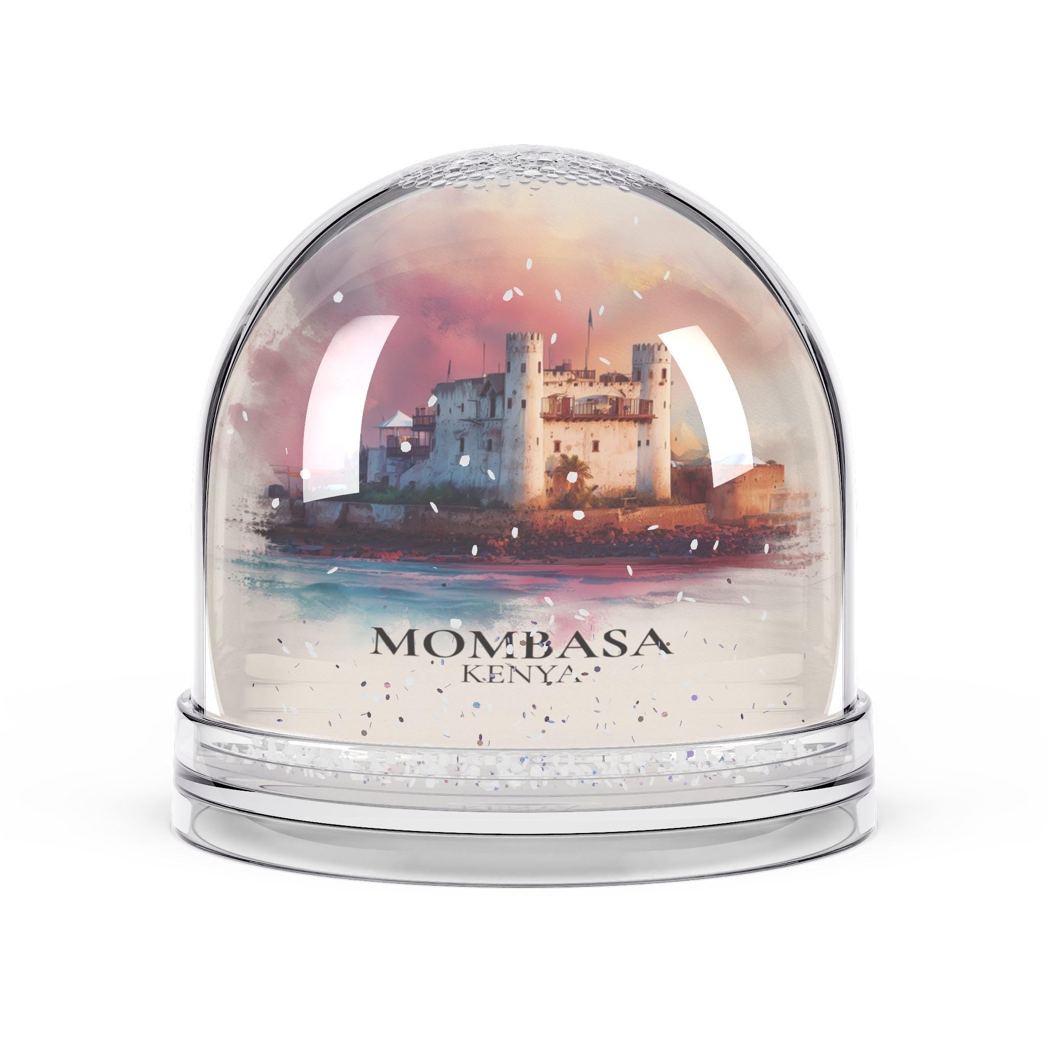 Mombasa Kenya Snow Globe, Personalized Watercolor, Custom Travel Souvenir Keepsake City Dome