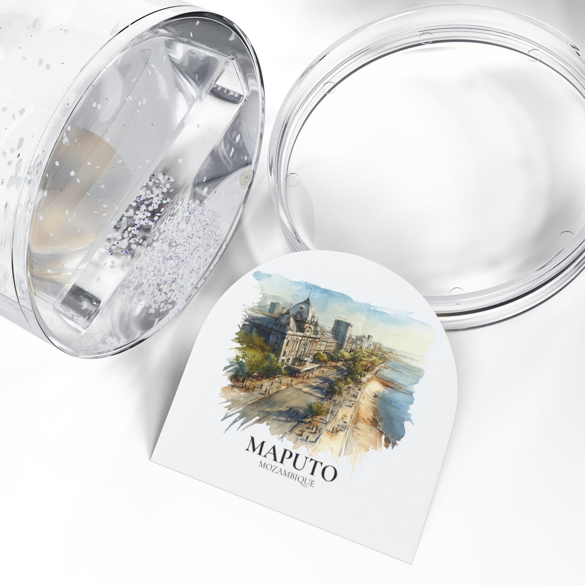 Maputo Mozambique Snow Globe, Personalized Watercolor, Custom Travel Souvenir Keepsake City Dome
