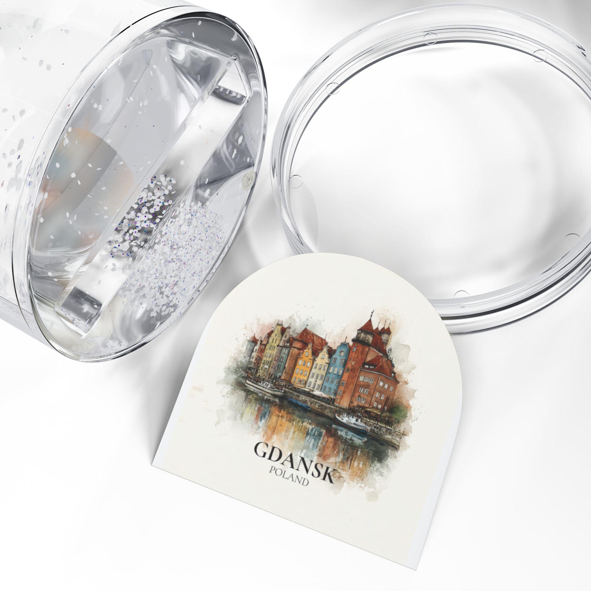 Gdansk Snow Globe Poland, Personalized Watercolor, Custom Travel Souvenir Keepsake City Dome