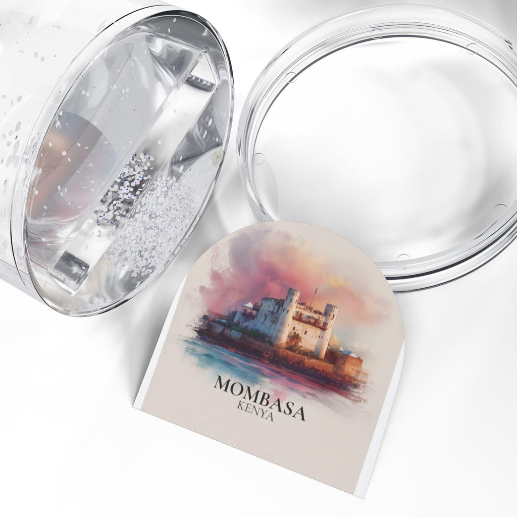 Mombasa Kenya Snow Globe, Personalized Watercolor, Custom Travel Souvenir Keepsake City Dome