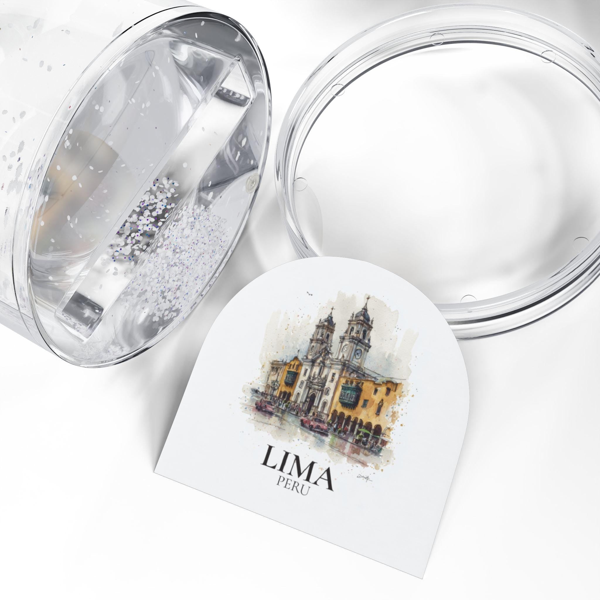 Lima Peru Snow Globe, Personalized Watercolor, Custom Travel Souvenir Keepsake City Dome