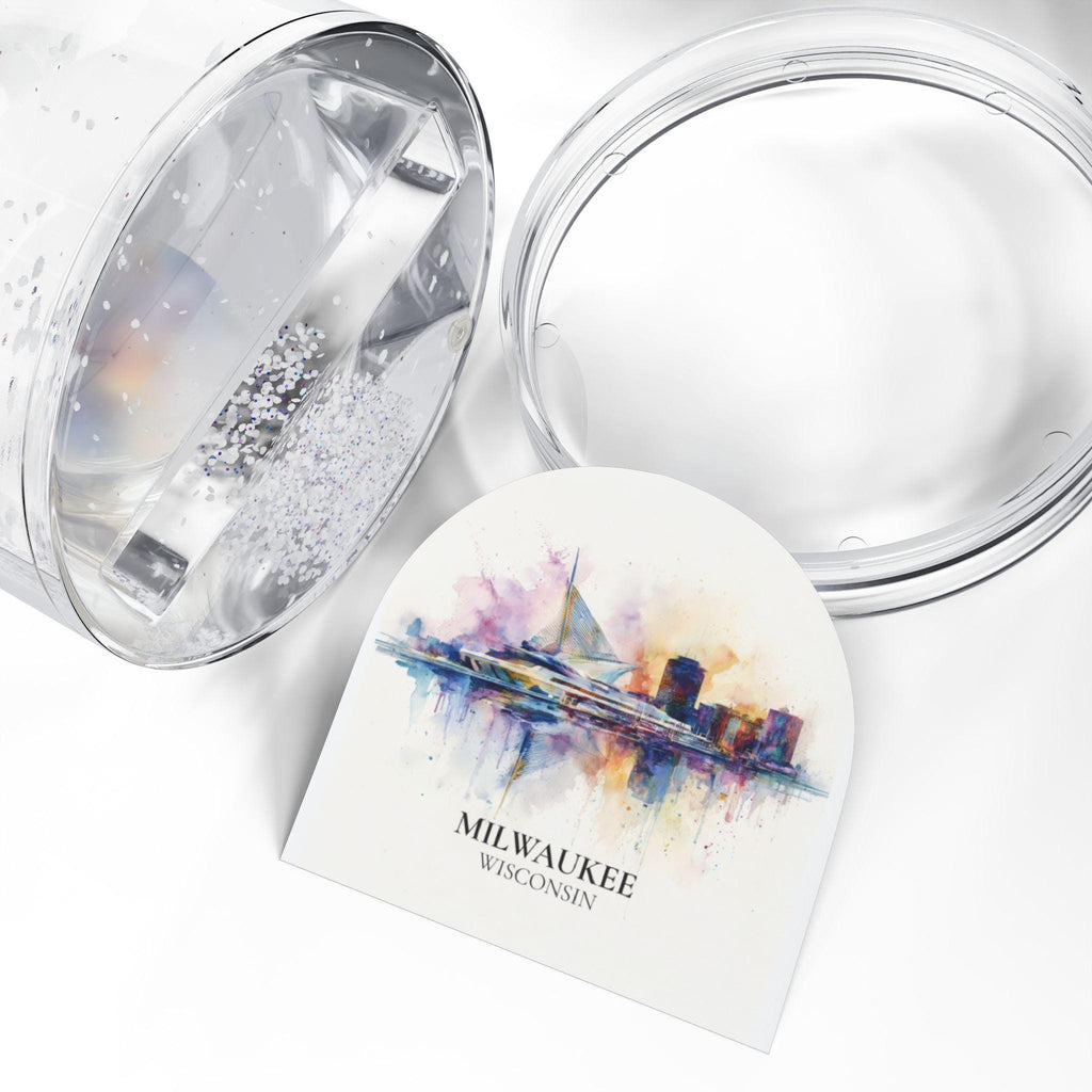 Milwaukee Wisconsin Snow Globe, Personalized Watercolor, Custom Travel Souvenir Keepsake City Dome