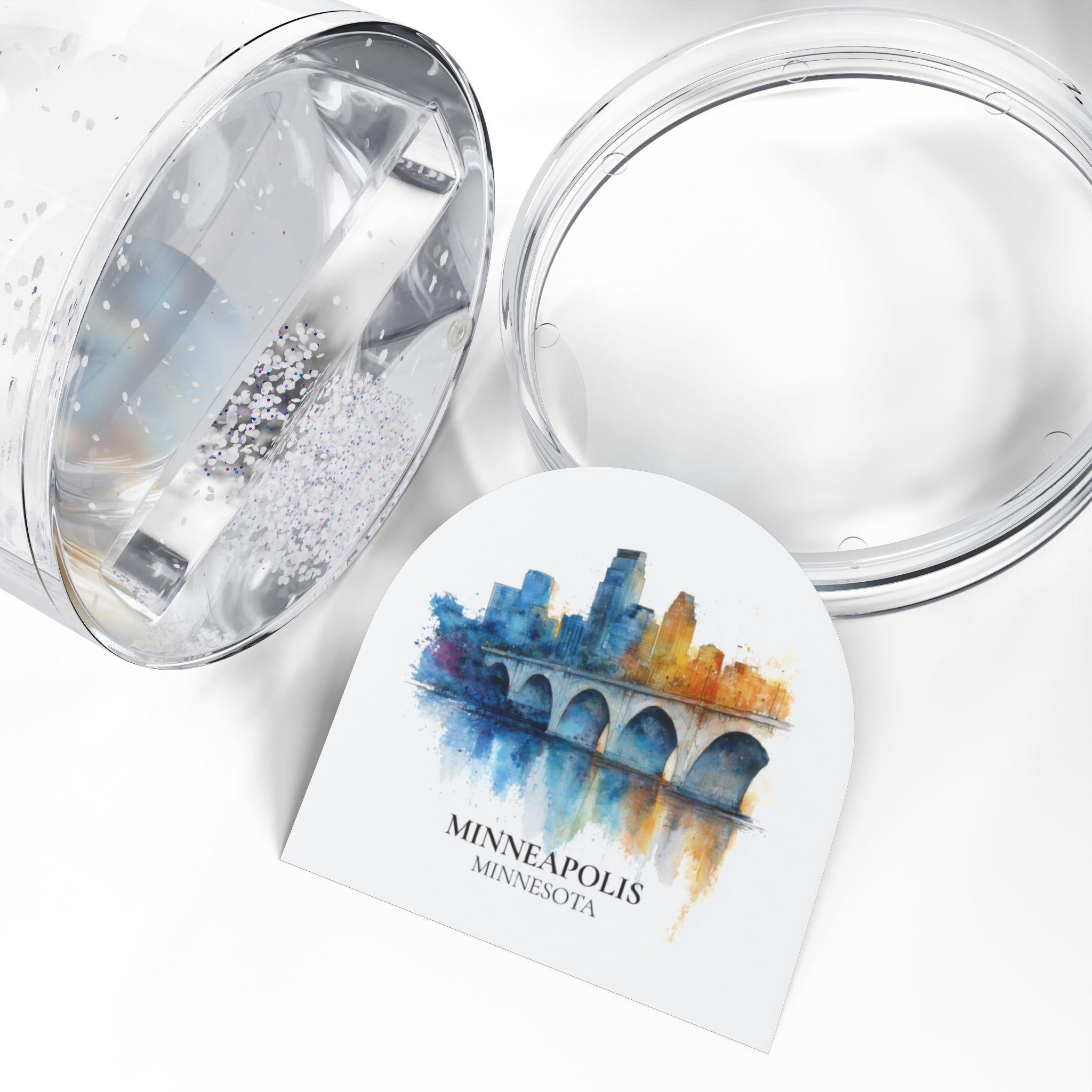 Minneapolis Minnesota Snow Globe, Personalized Watercolor, Custom Travel Souvenir Keepsake City Dome