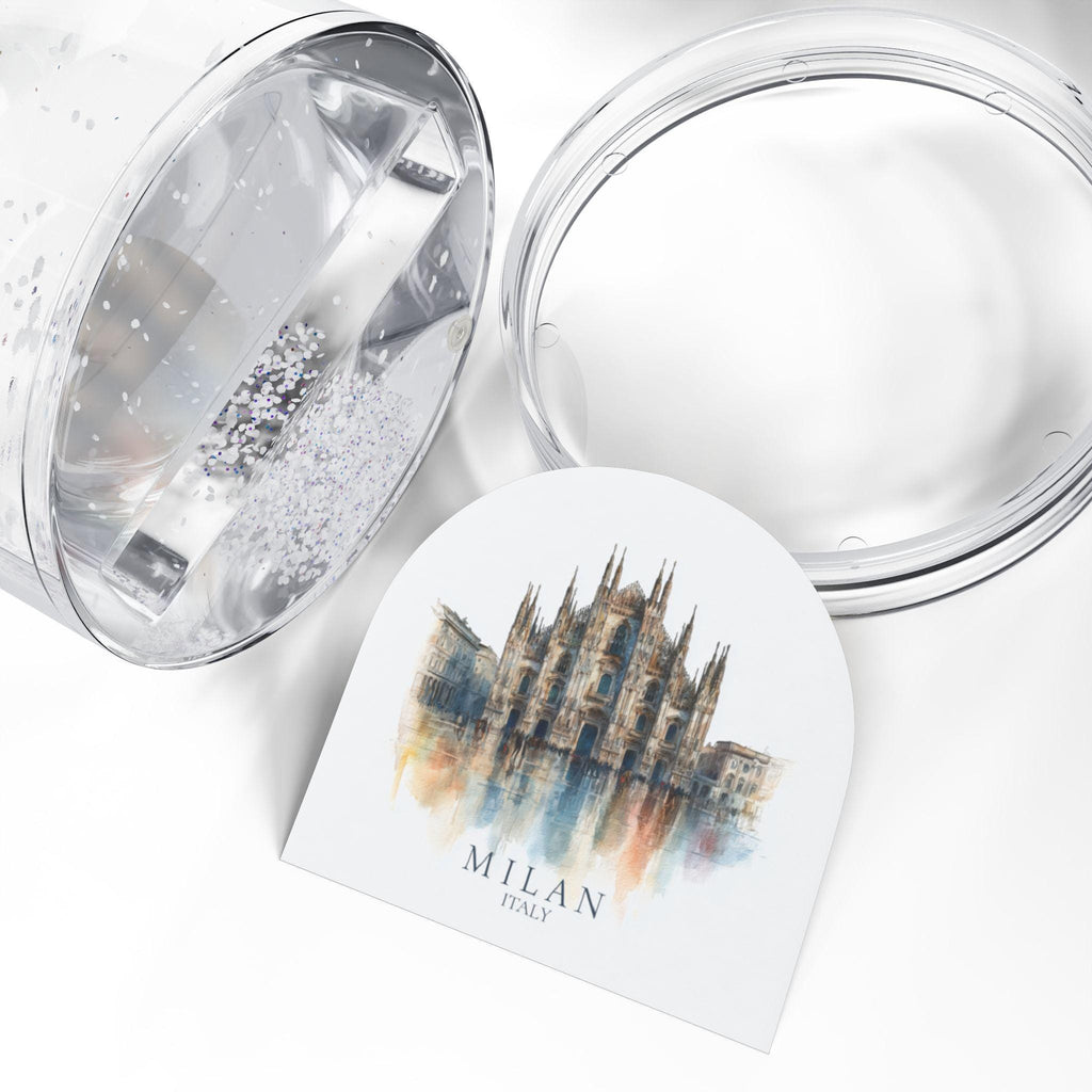 Milan Italy Snow Globe, Personalized Watercolor, Custom Travel Souvenir Keepsake City Dome