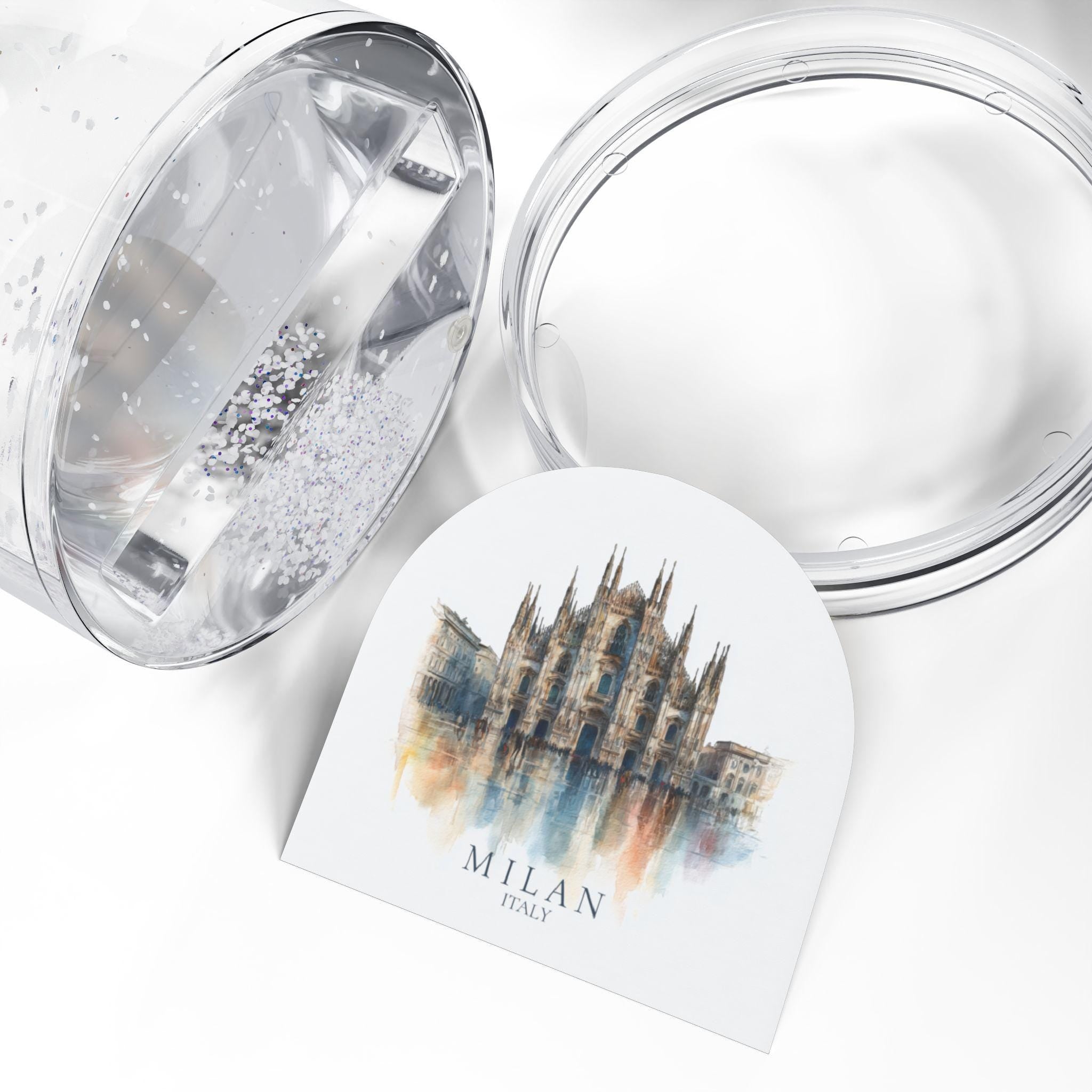 Milan Italy Snow Globe, Personalized Watercolor, Custom Travel Souvenir Keepsake City Dome