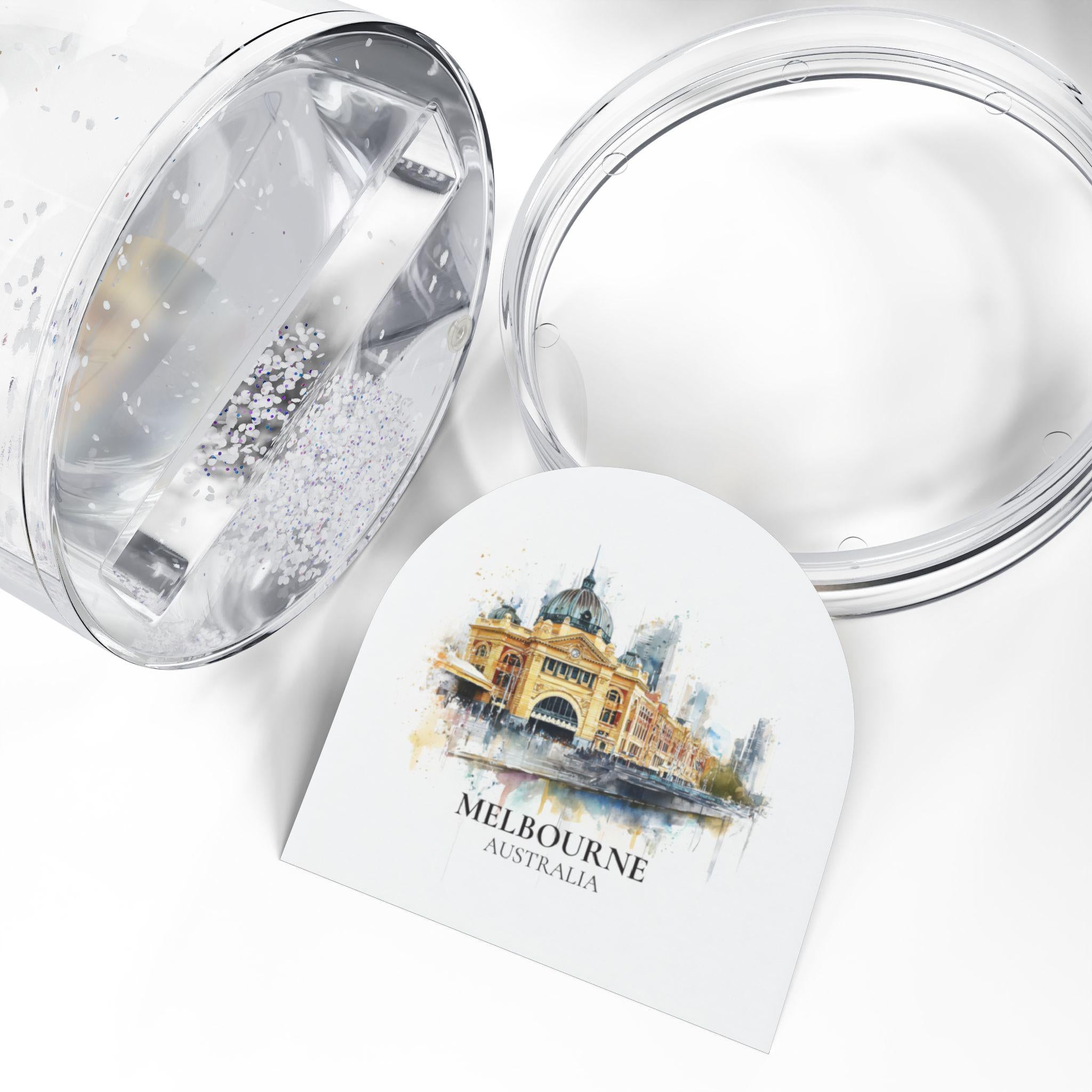 Melbourne Australia Snow Globe, Personalized Watercolor, Custom Travel Souvenir Keepsake City Dome