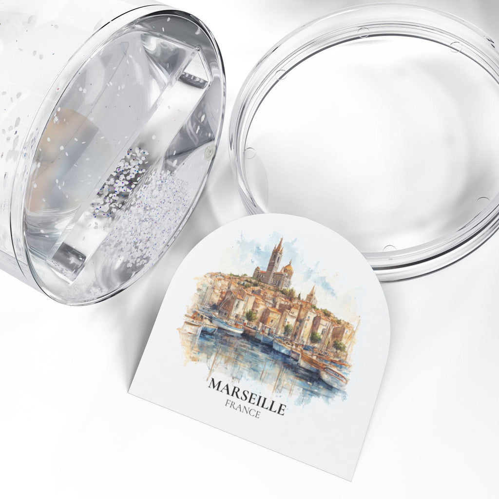 Marseille France Snow Globe, Personalized Watercolor, Custom Travel Souvenir Keepsake City Dome