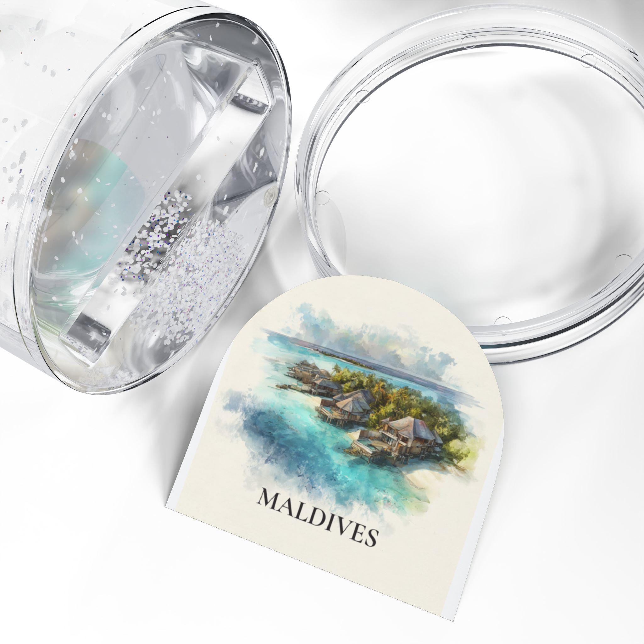 Maldives Snow Globe, Personalized Watercolor, Custom Travel Souvenir Keepsake City Dome