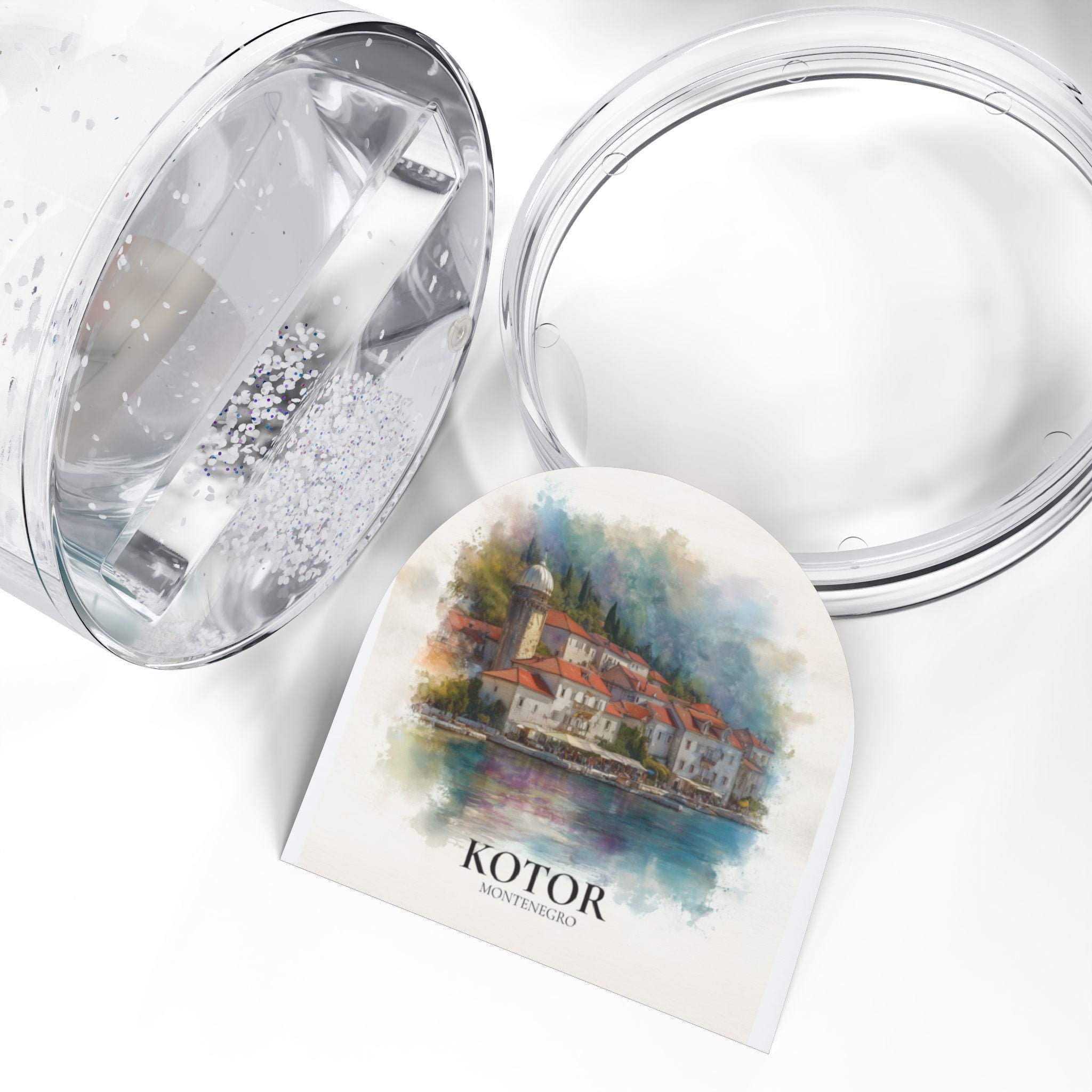 Kotor Montenegro Snow Globe, Personalized Watercolor, Custom Travel Souvenir Keepsake City Dome