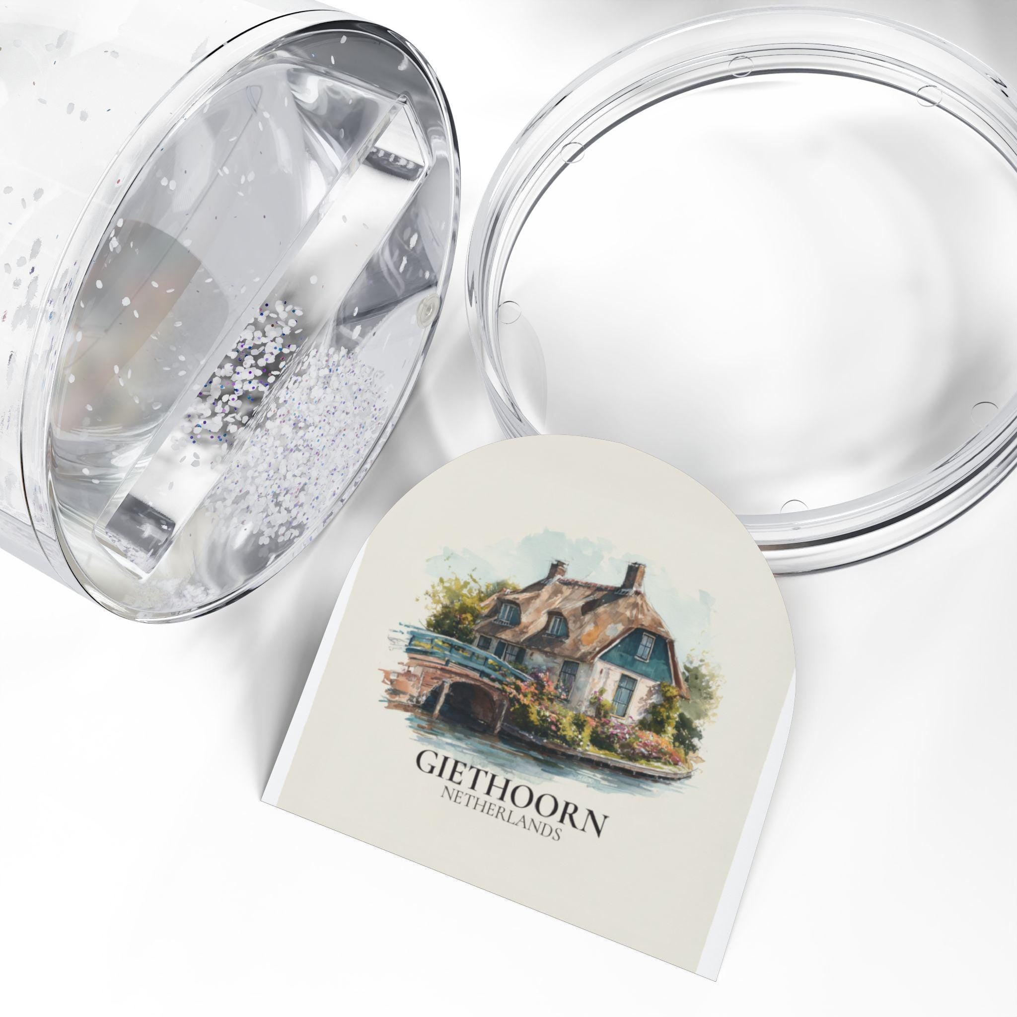 Giethoorn Netherlands Snow Globe, Personalized Watercolor, Custom Travel Souvenir Keepsake City Dome