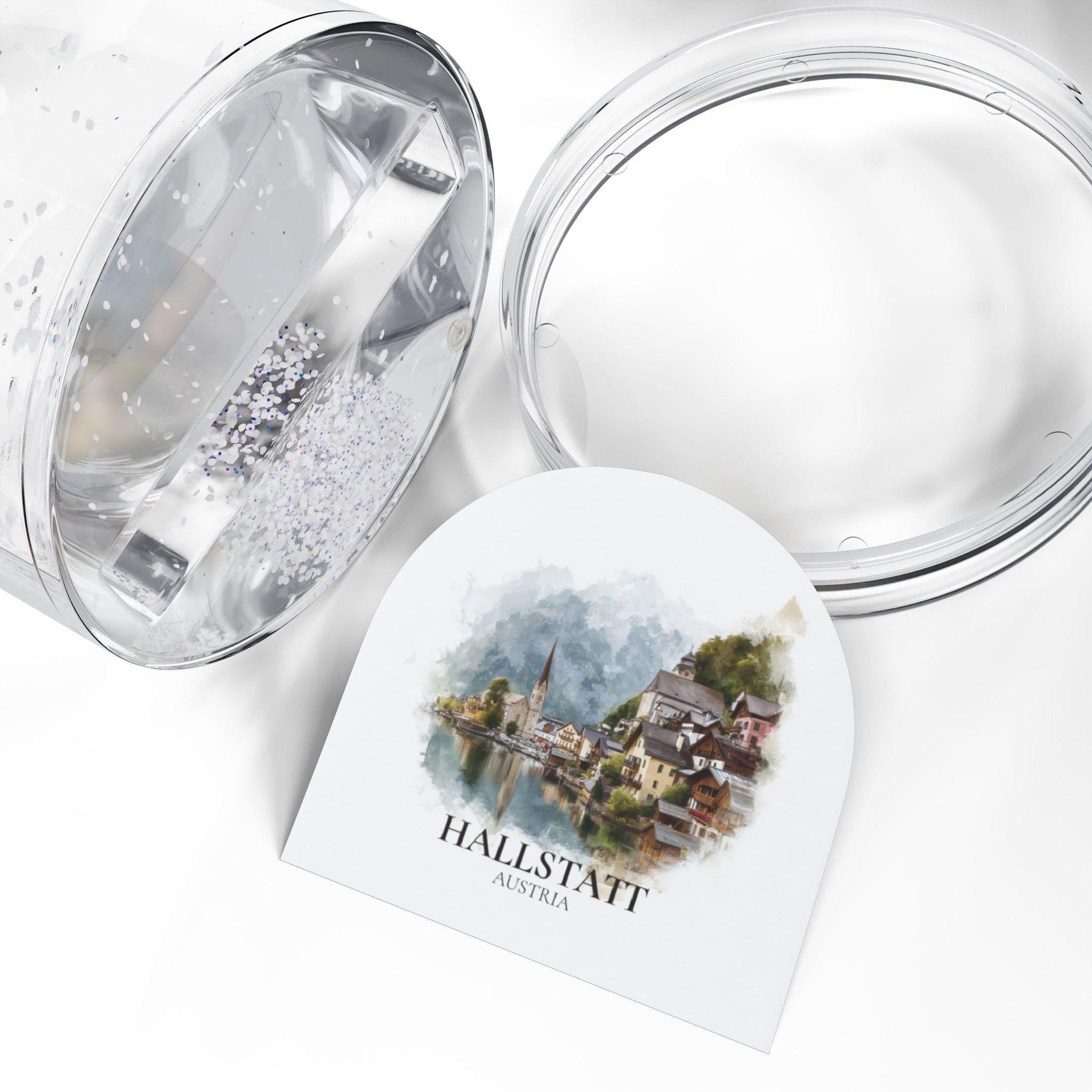 Hallstatt Austria Snow Globe, Personalized Watercolor, Custom Travel Souvenir Keepsake City Dome