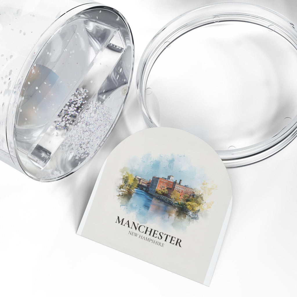 Manchester New Hampshire Snow Globe, Personalized Watercolor, Custom Travel Souvenir Keepsake City Dome