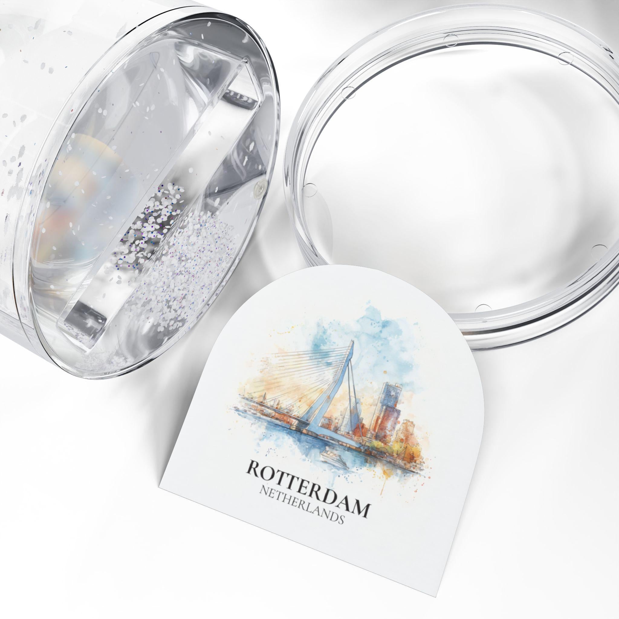 Rotterdam Netherlands Snow Globe, Personalized Watercolor, Custom Travel Souvenir Keepsake City Dome