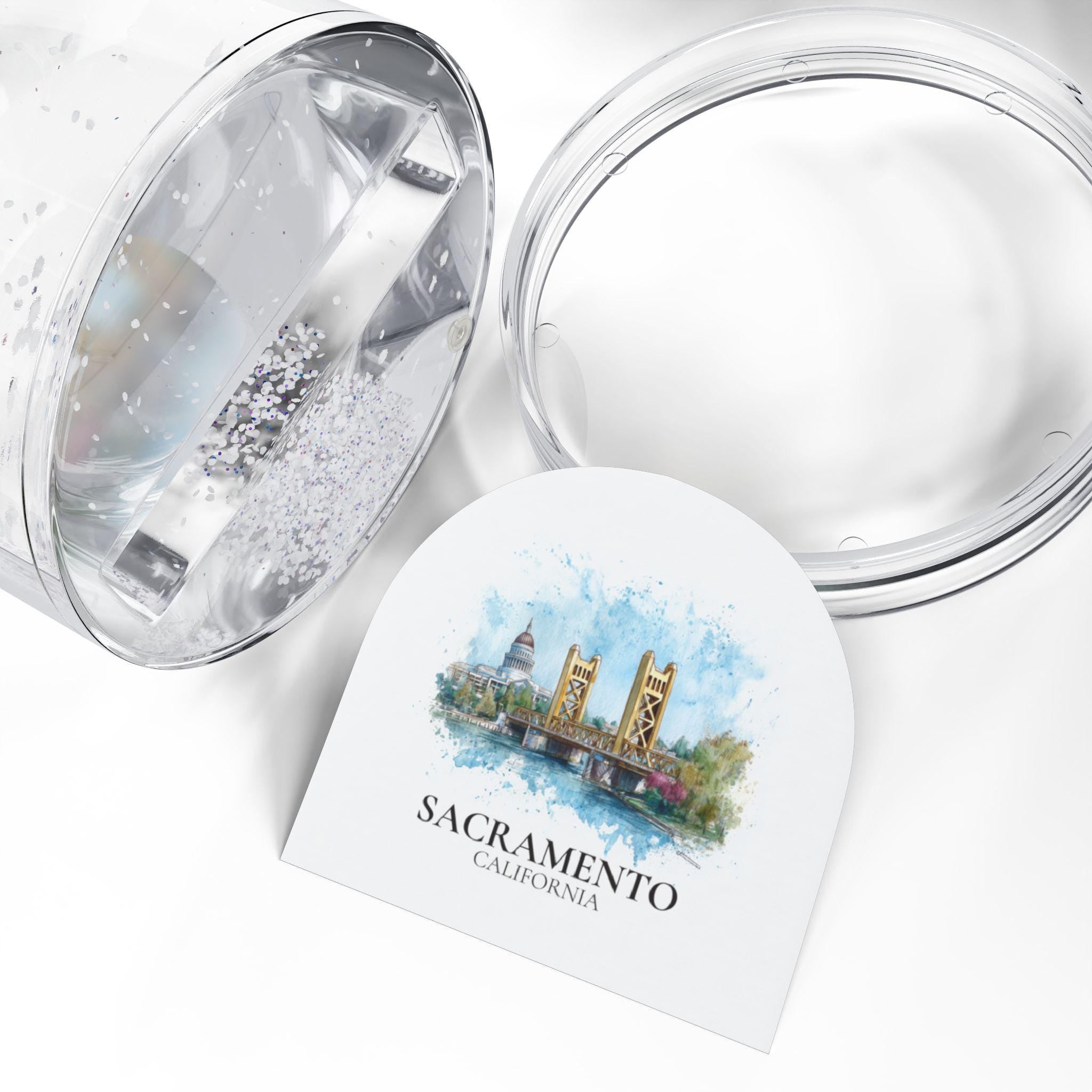 Sacramento California Snow Globe, Personalized Watercolor, Custom Travel Souvenir Keepsake City Dome