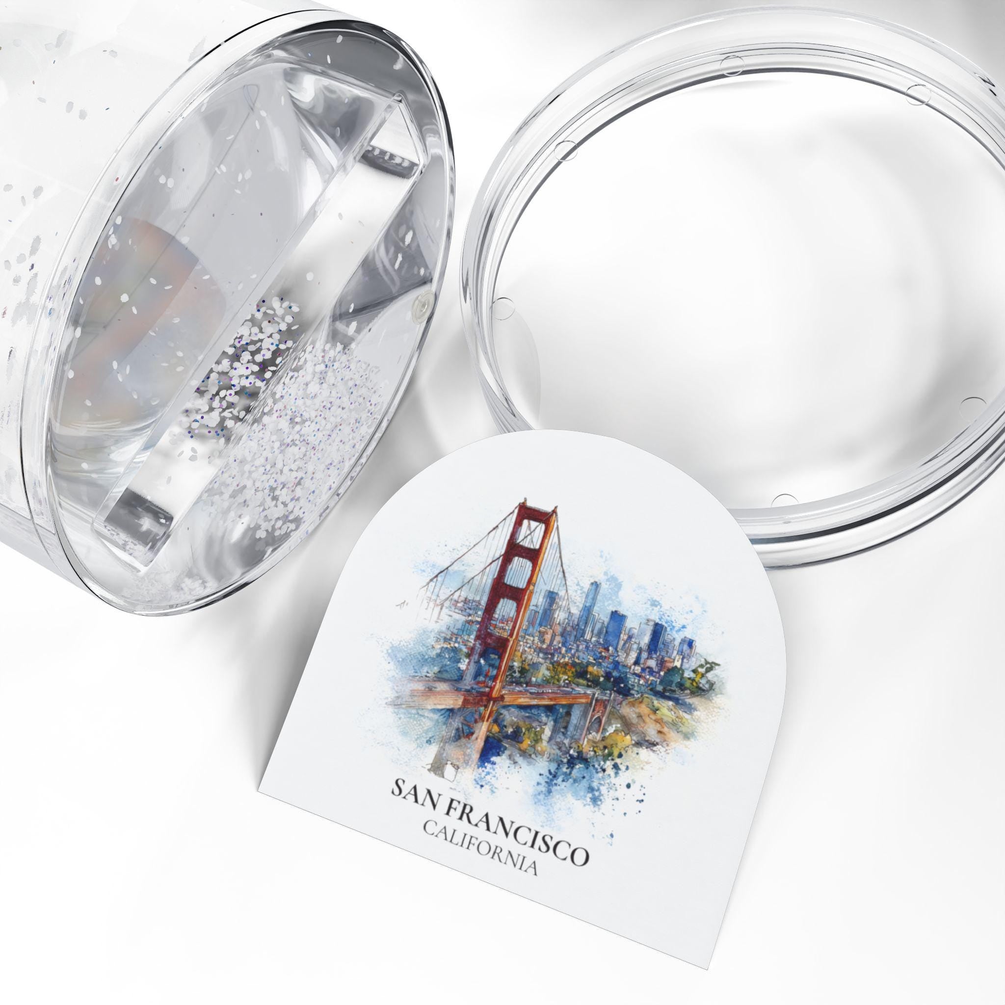 San Francisco California Snow Globe, Personalized Watercolor, Custom Travel Souvenir Keepsake City Dome