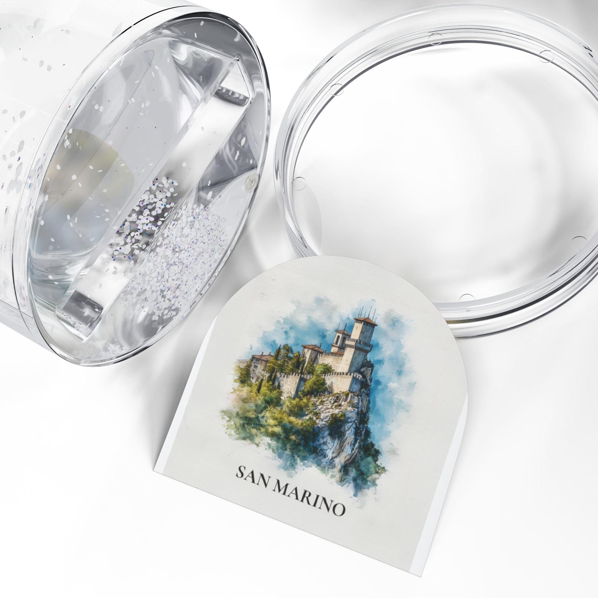 San Marino Snow Globe, Personalized Watercolor, Custom Travel Souvenir Keepsake City Dome