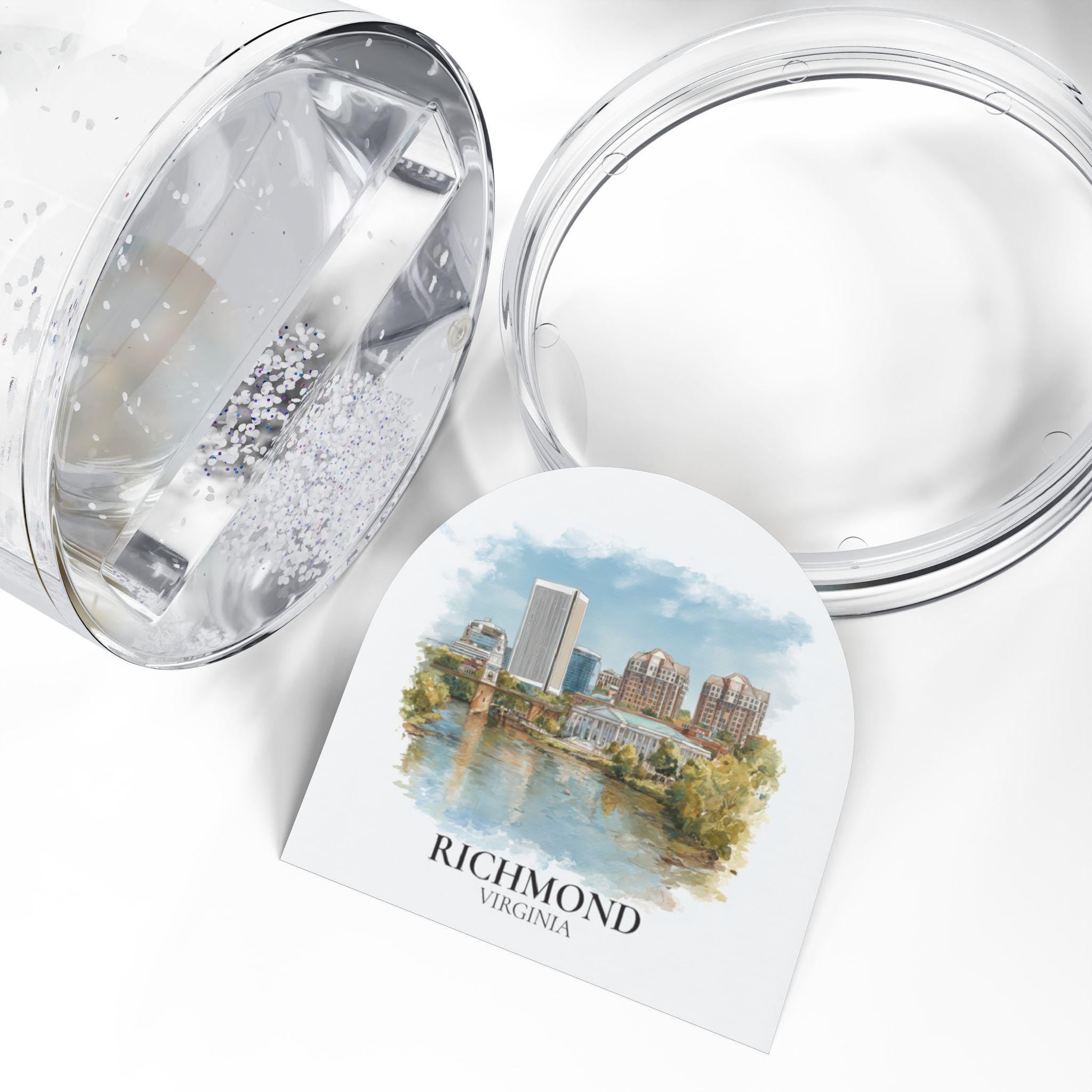 Richmond Virginia Snow Globe, Personalized Watercolor, Custom Travel Souvenir Keepsake City Dome