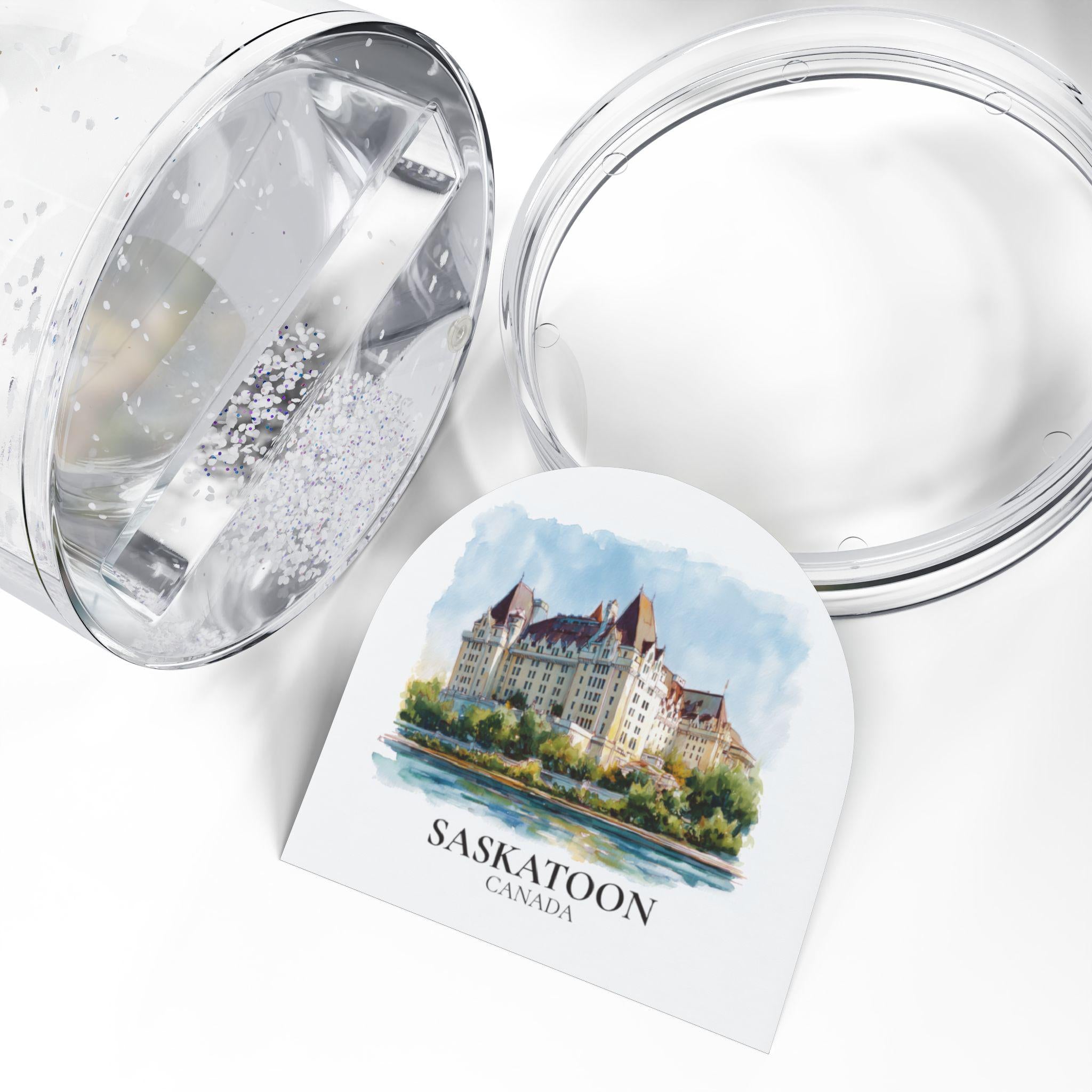 Saskatoon Saskatchewan Snow Globe, Personalized Watercolor, Custom Travel Souvenir Keepsake City Dome